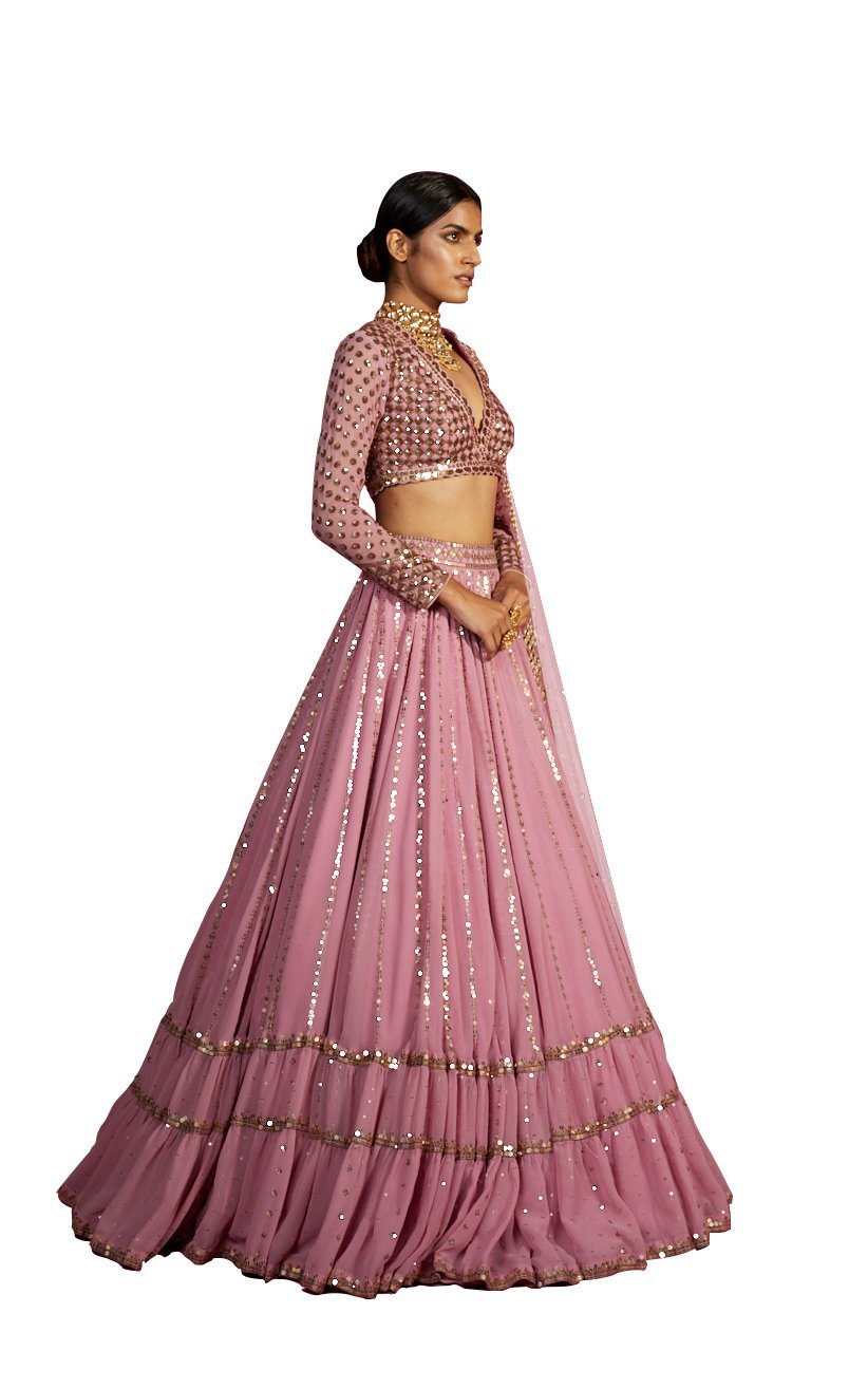 Dull Pink Double Tier Lehenga Set