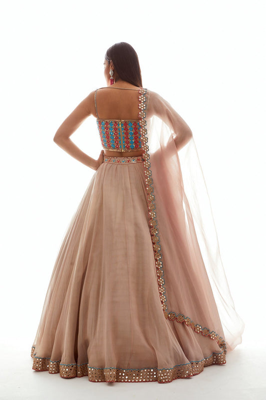 Beige Applique Corset Lehenga Set