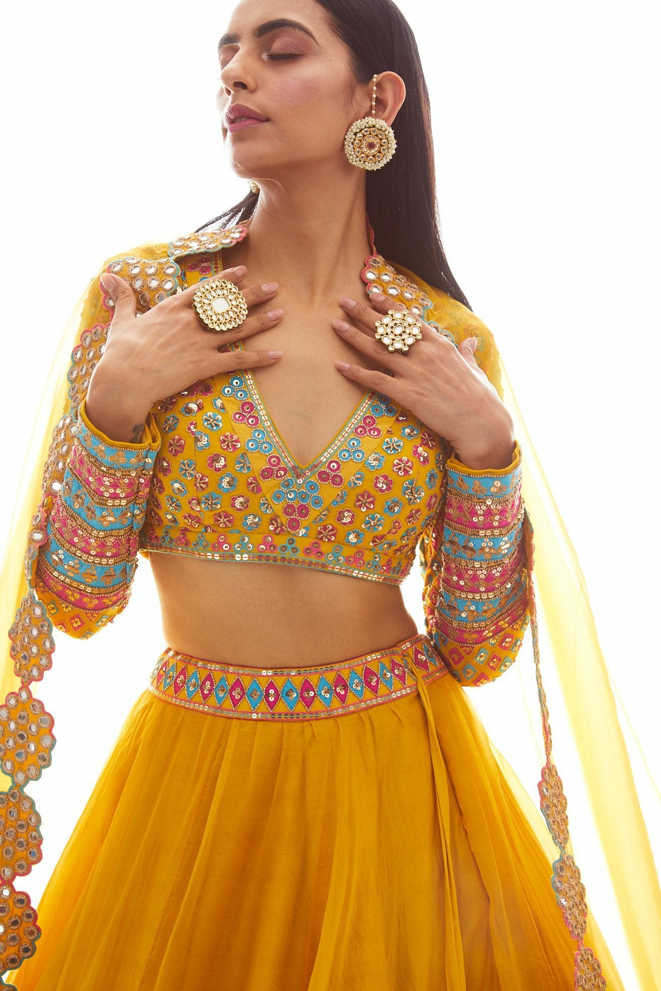 Mustard Applique Lehenga Set
