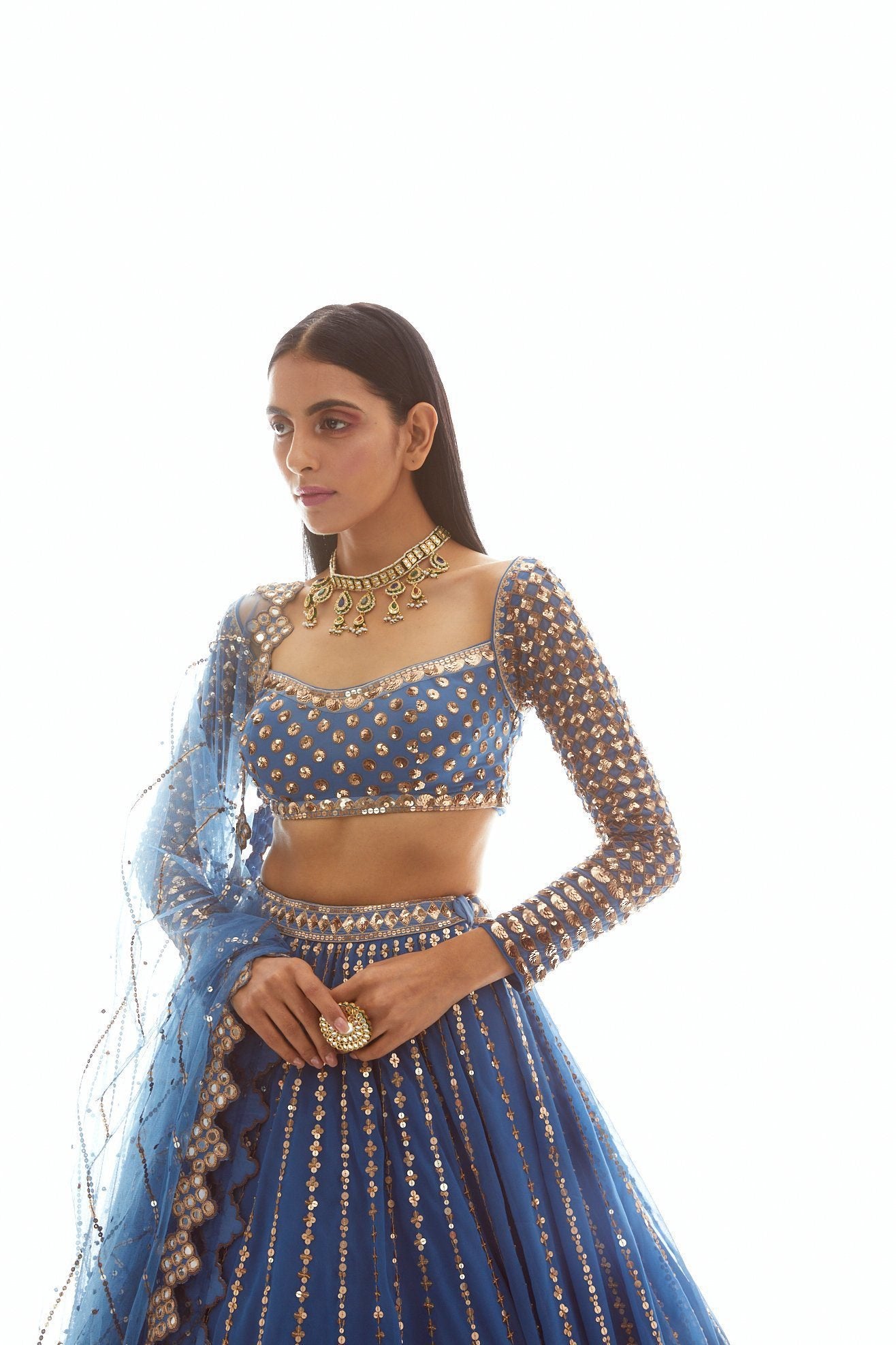 Blue Linear Drop Lehenga Set