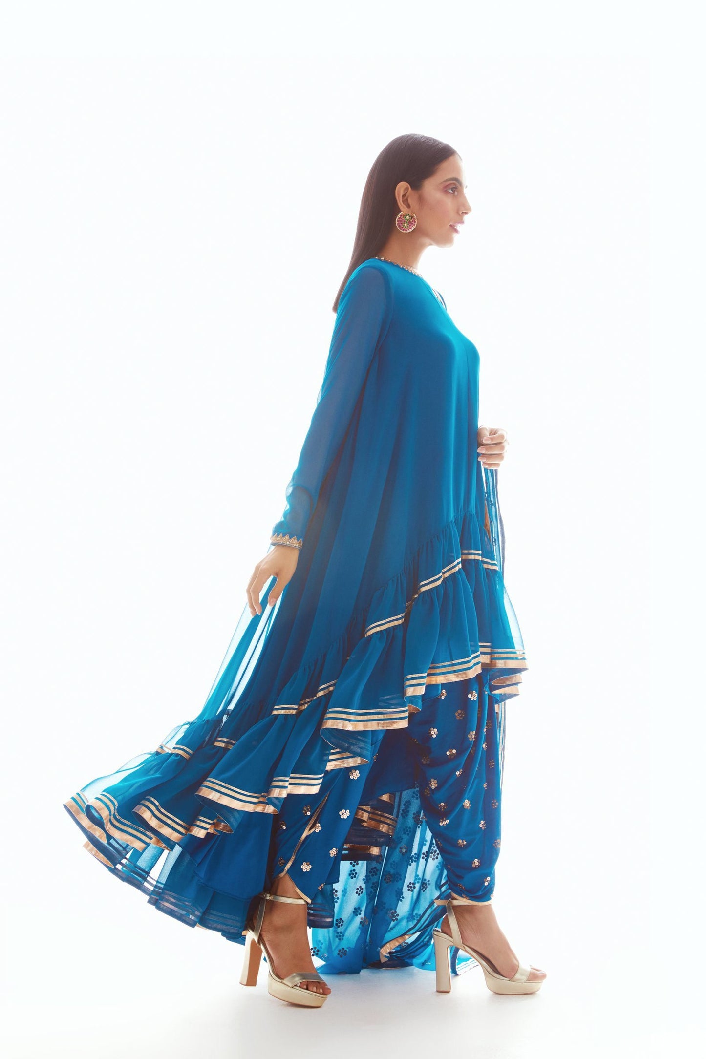 Peacock Blue High Low Kurta Set
