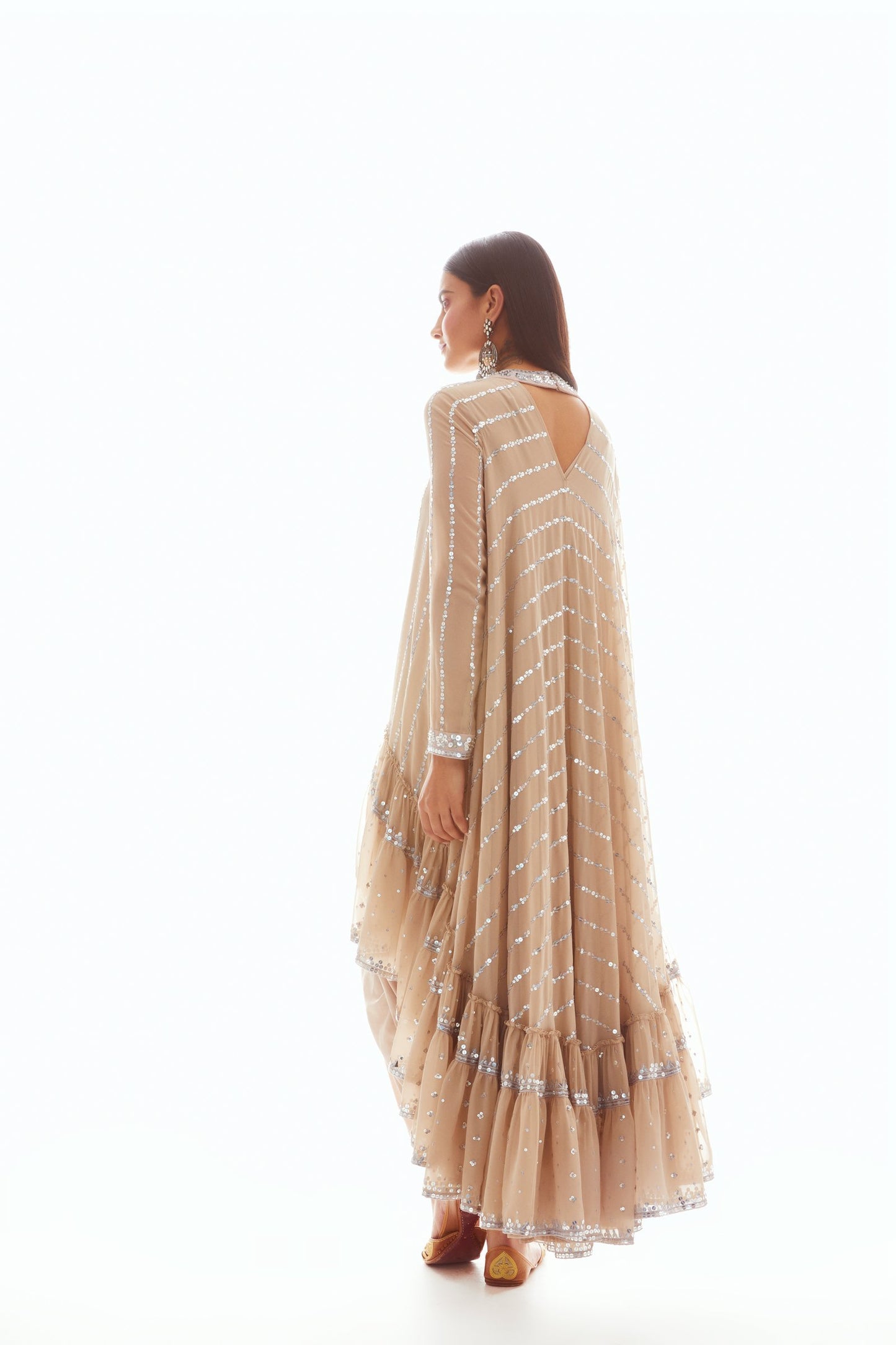 Beige High Low Kurta Set