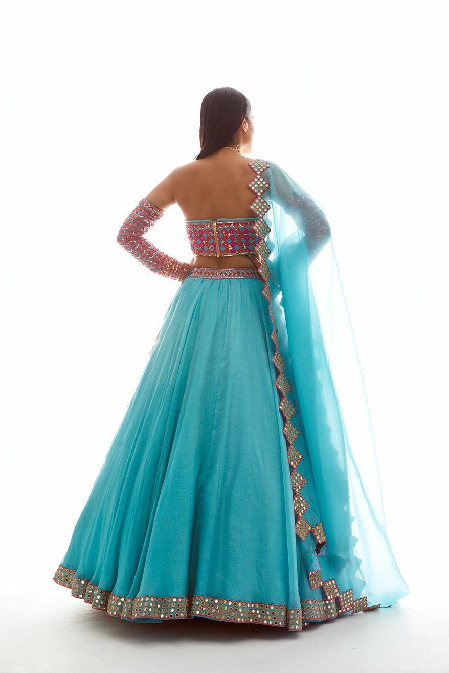 Aqua Applique Lehenga Set