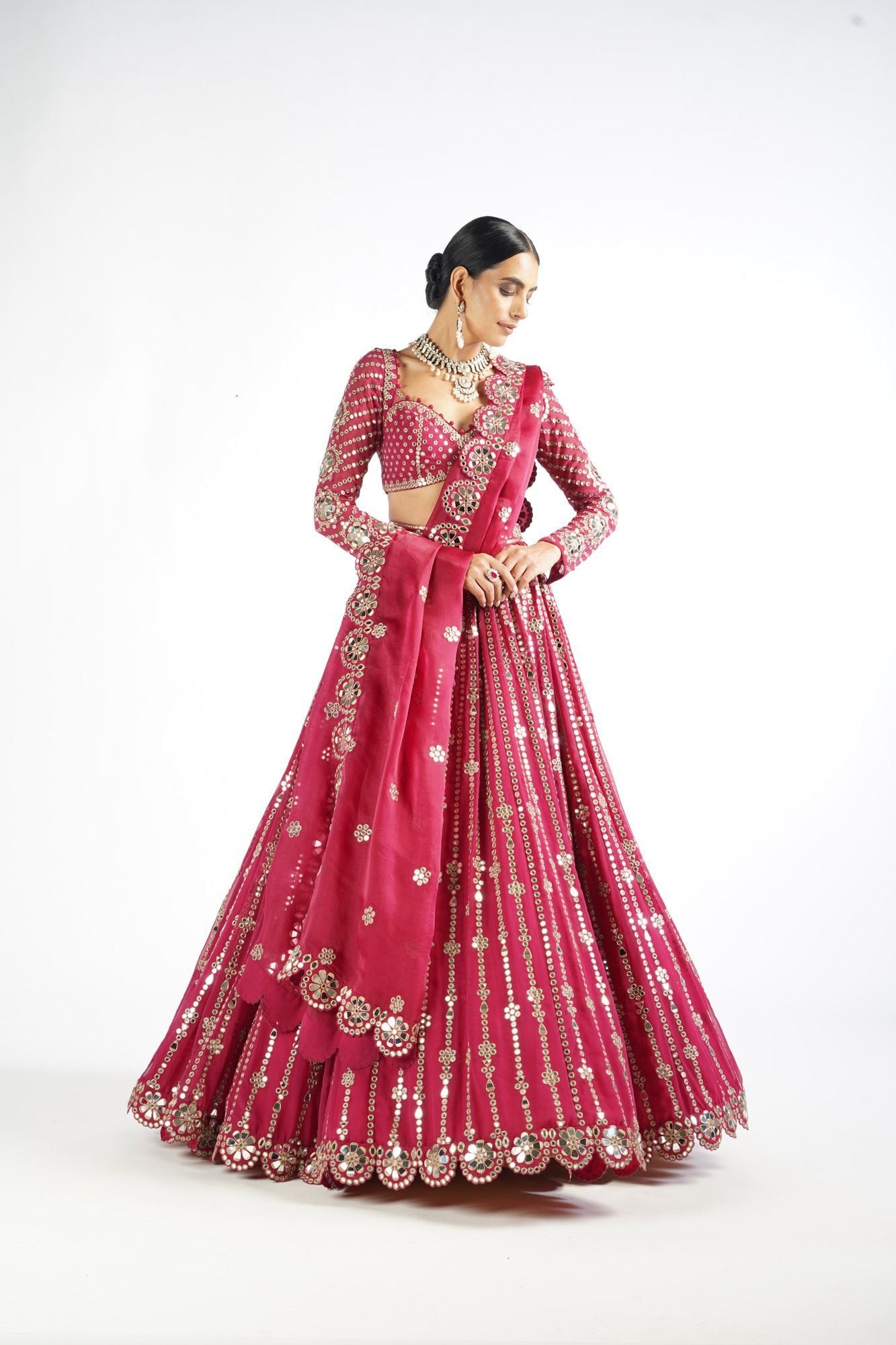 Mellow Wine Small Flower Linear Lehenga Set