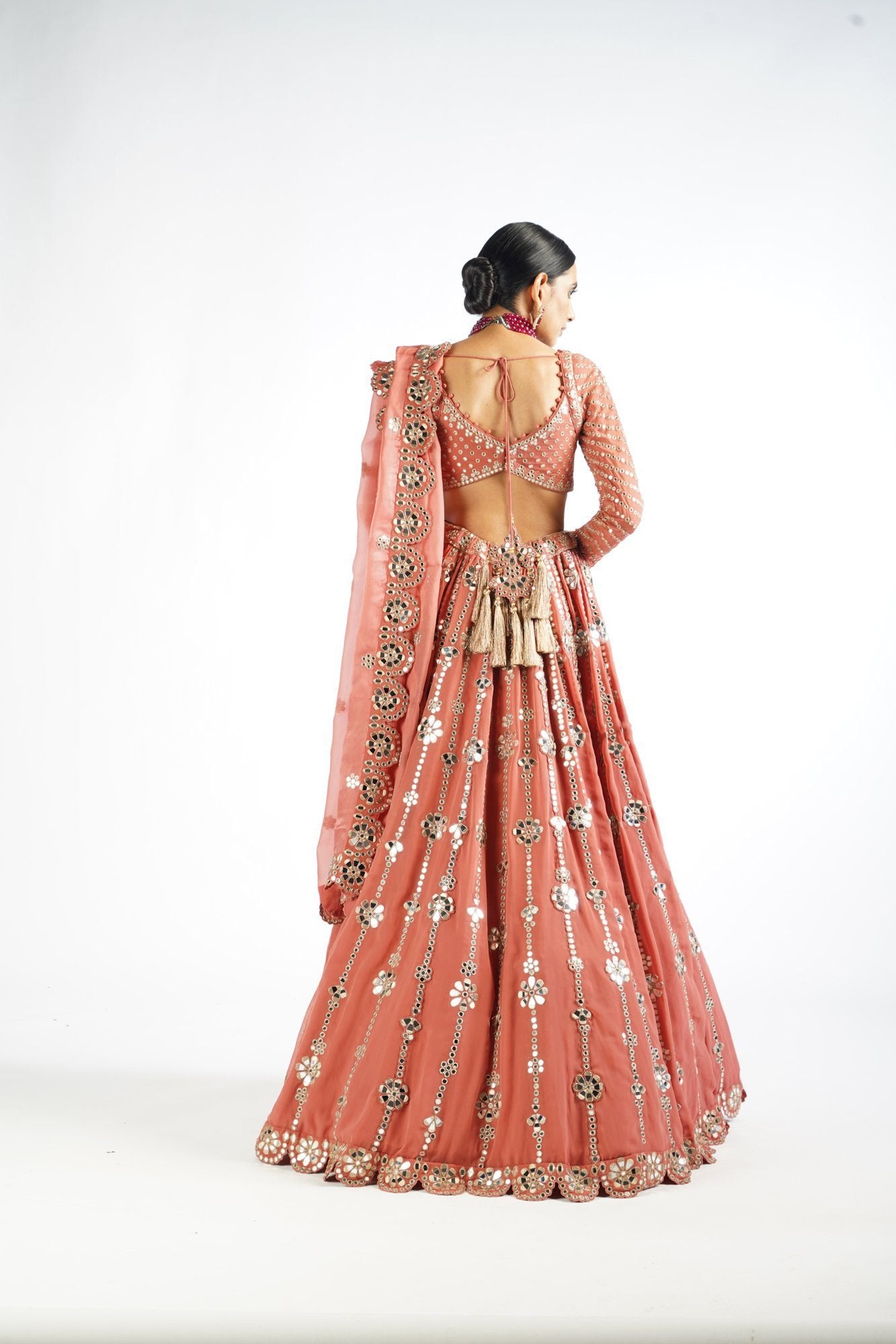 Mellow Rose Big Flower Linear Lehenga Set