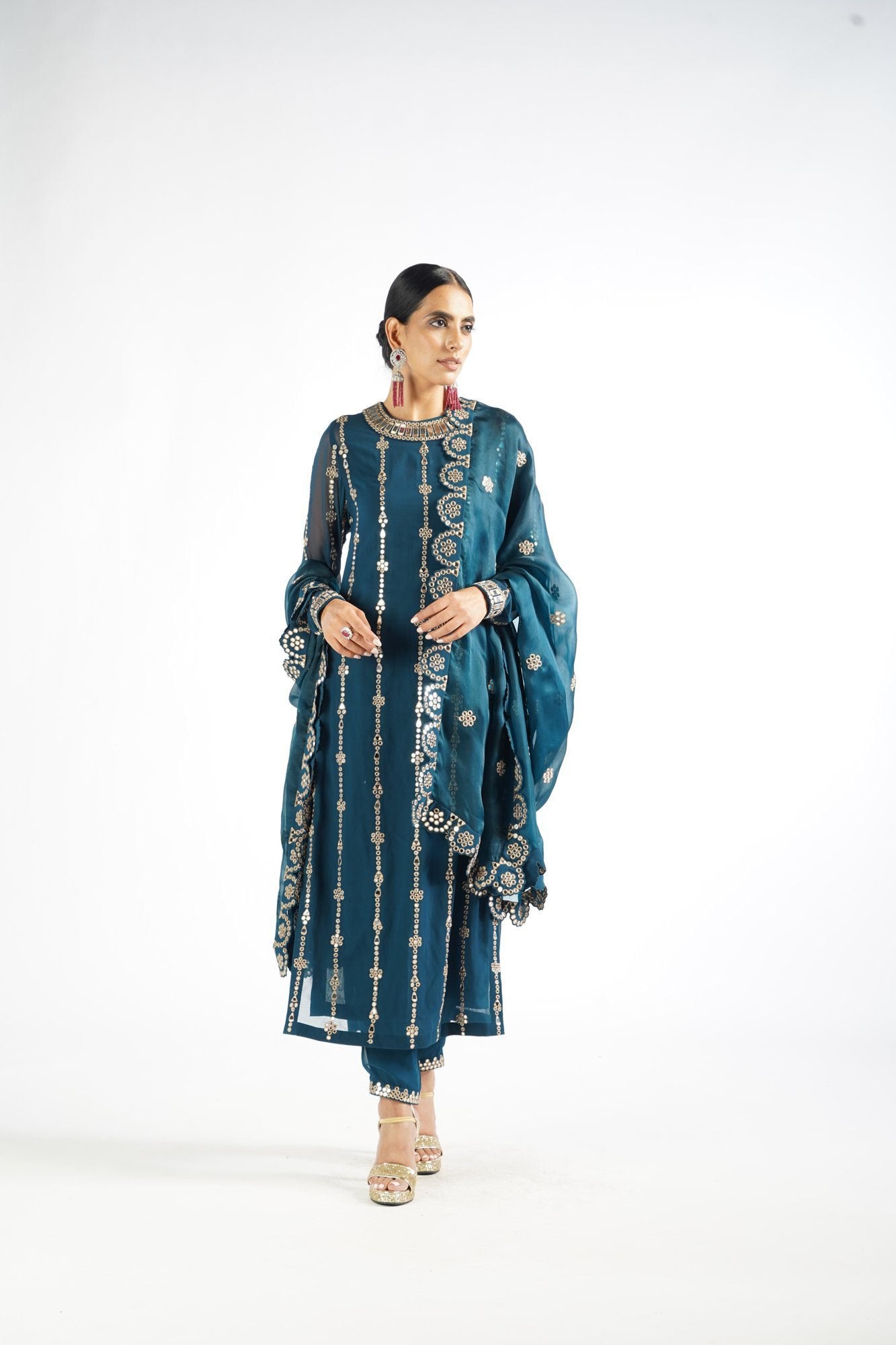 Dark Teal Embellished Pant Kurta Set