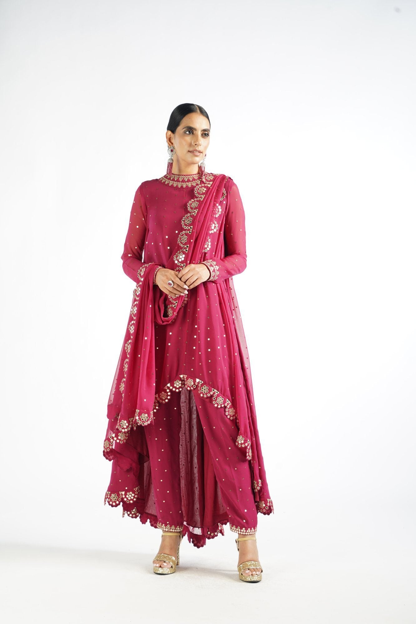 Mellow Wine Scallop Pant Kurta Set