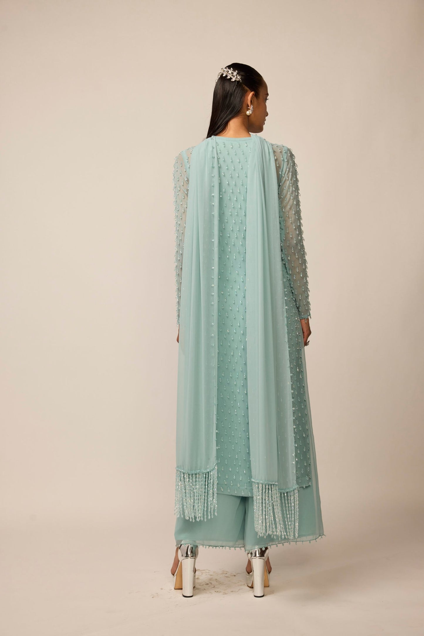 Powder Blue Pearl Drop Kurta Set