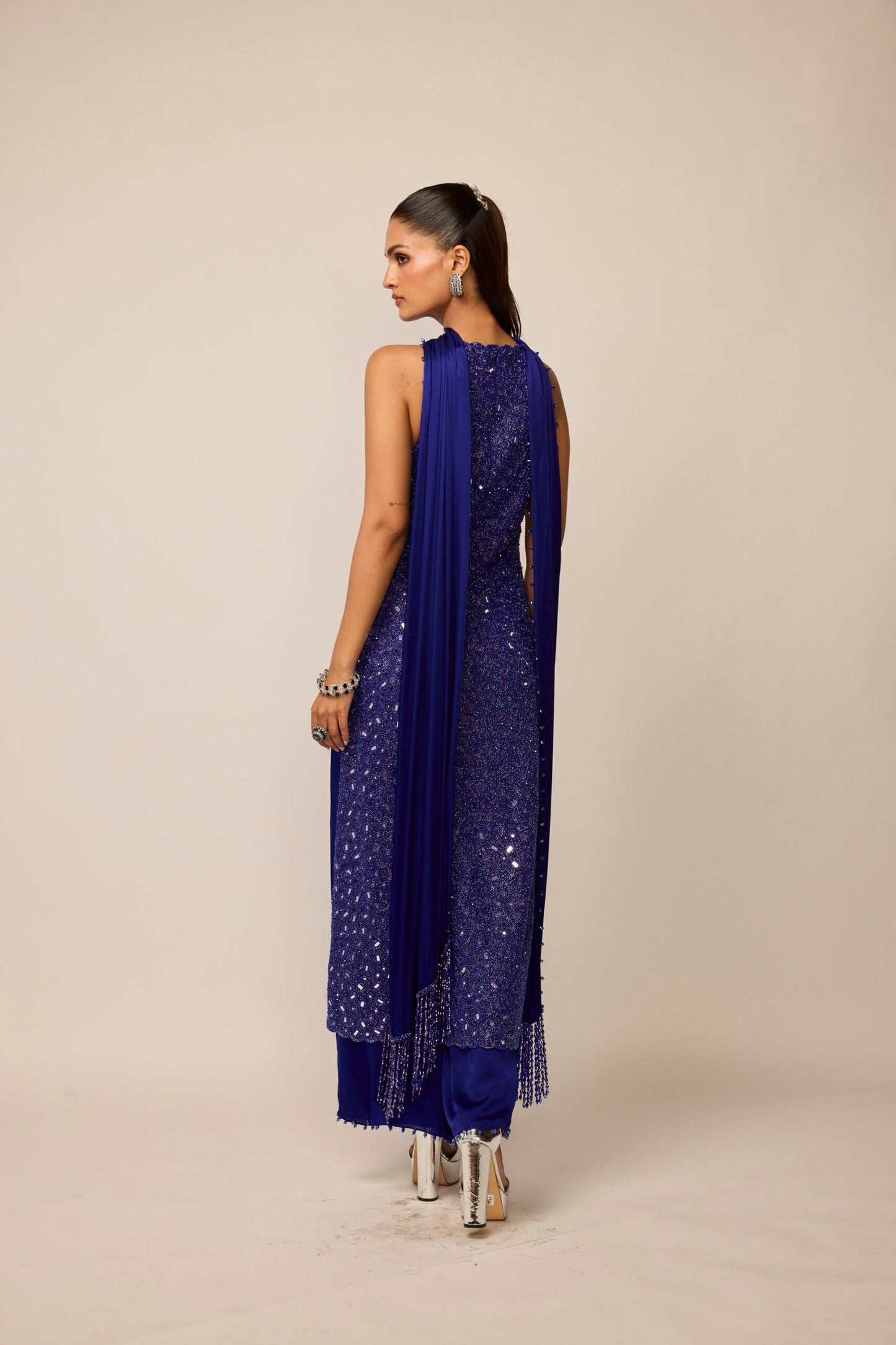 Cocktail Blue V Neck Kurta Set
