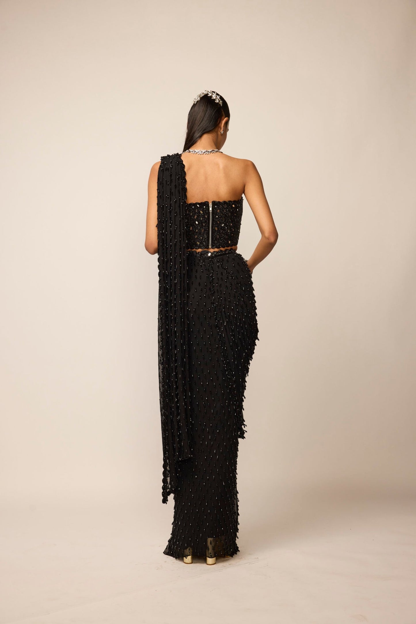 Black Single Drop Saree Set
