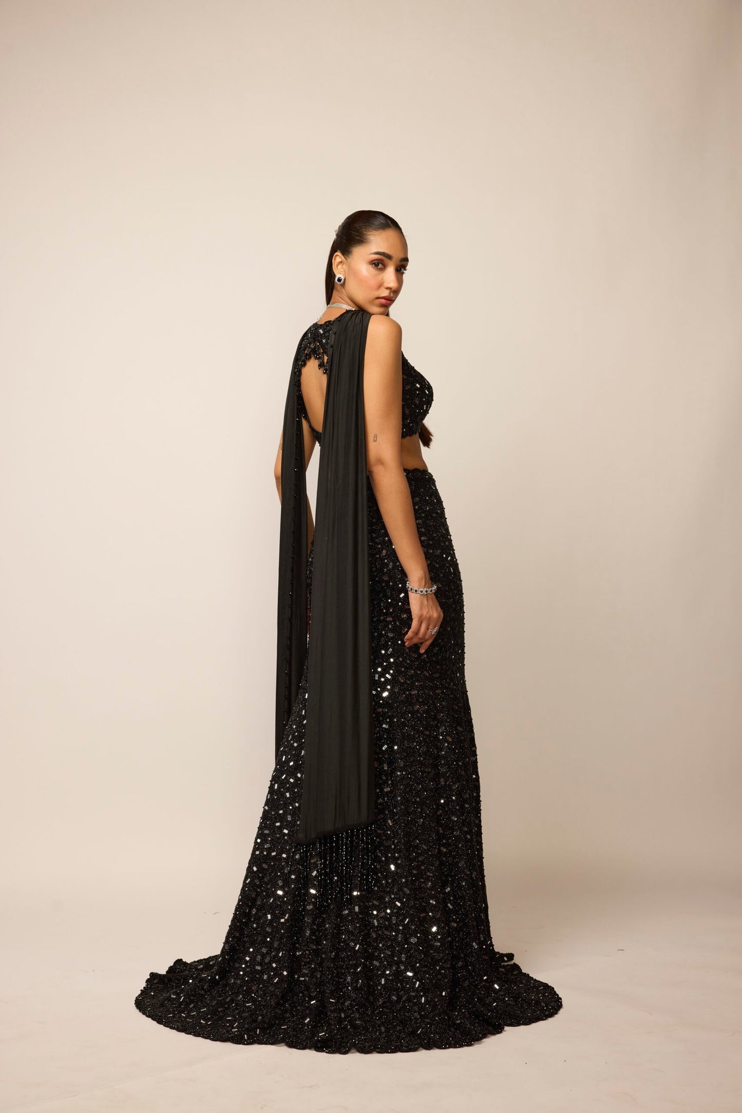 Black Fishcut Lehenga Set