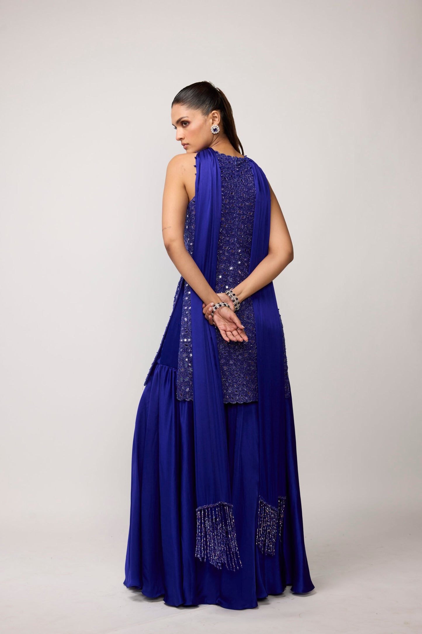 Cocktail Blue Satin Sharara Set