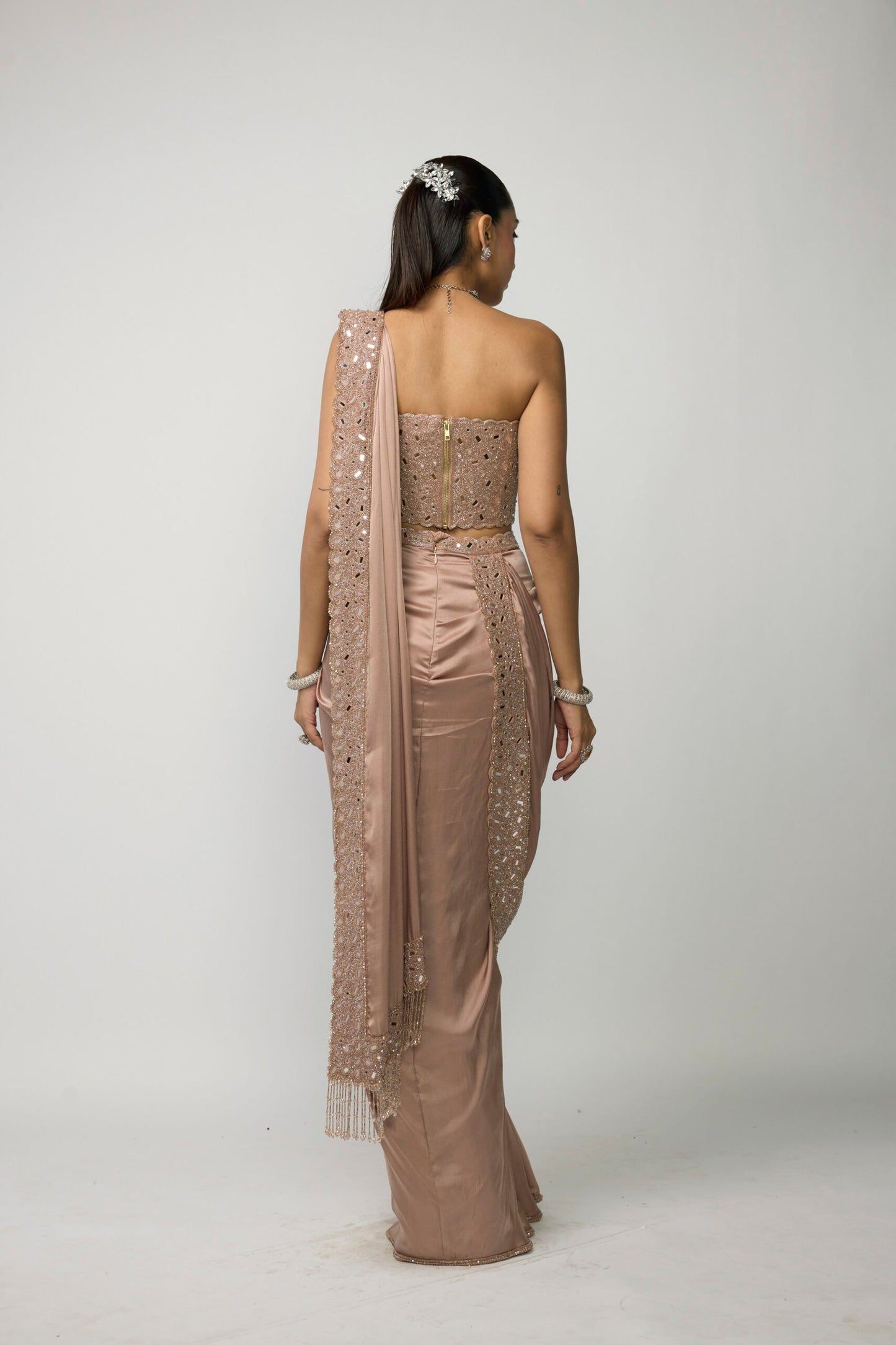 Bronze Rosé Draped Saree Set