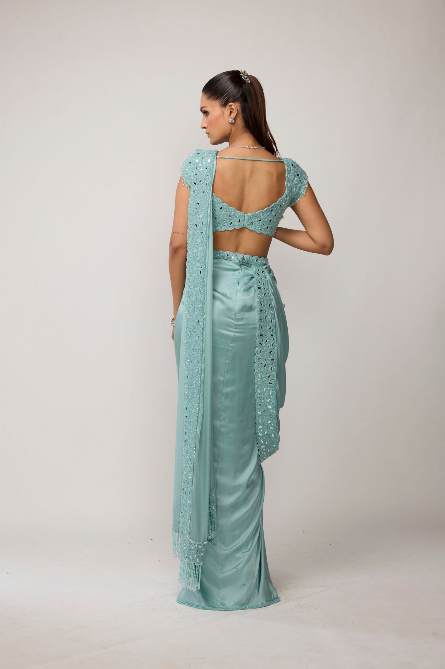 Powder Blue Draped Saree Set