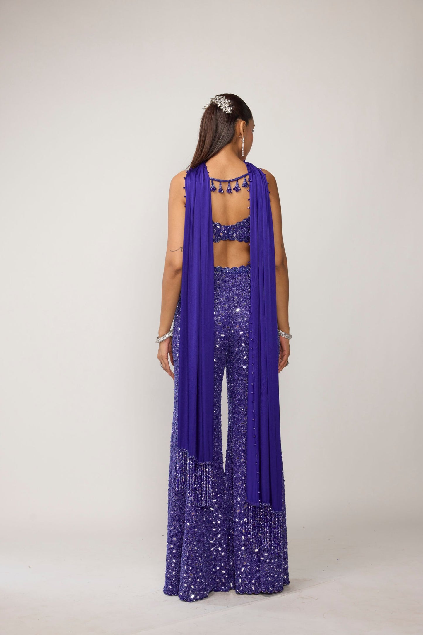 Cocktail Blue Blouse With Sharara Set