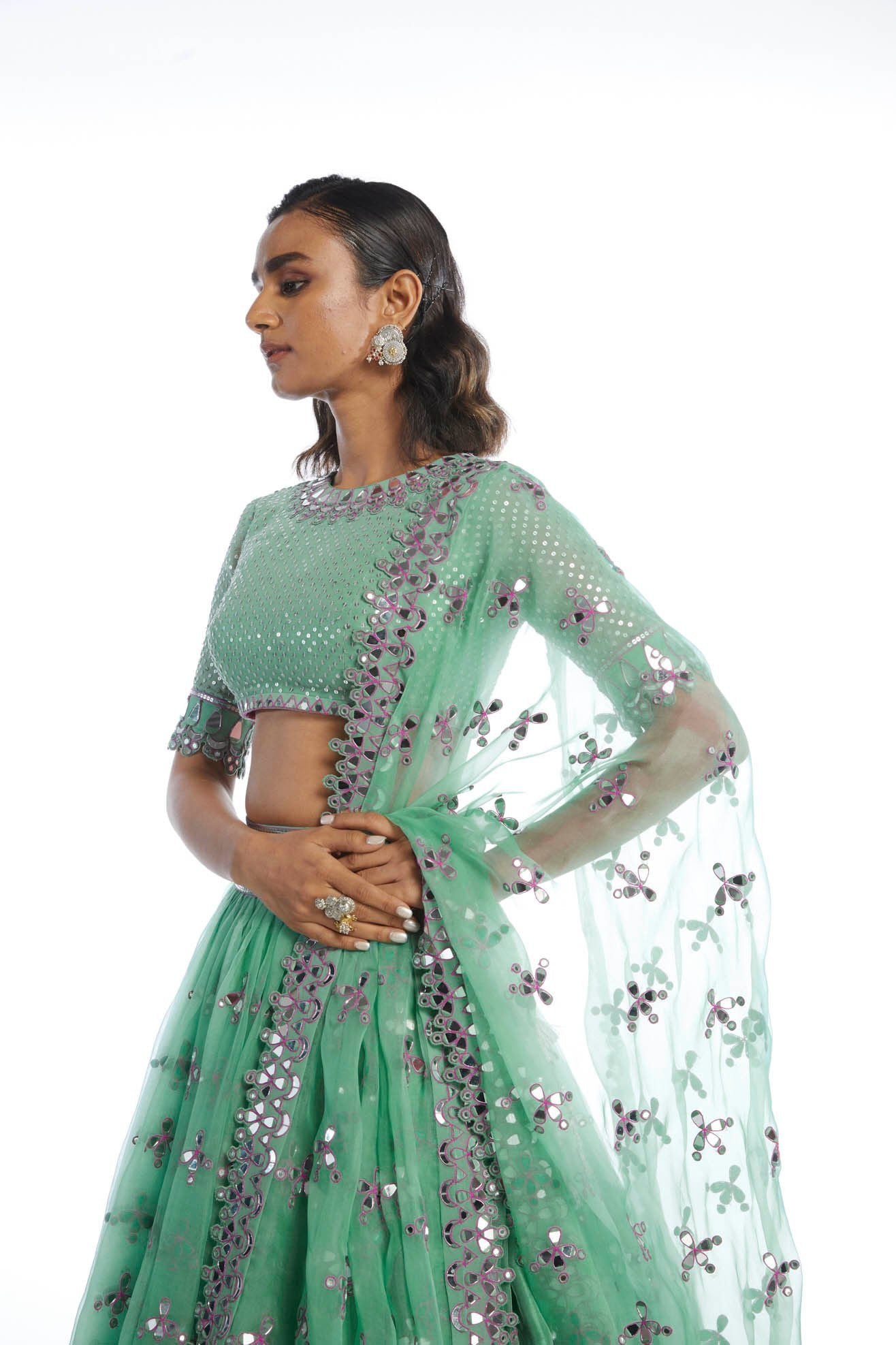 Dull Mint Knife Pleated Lehenga Set