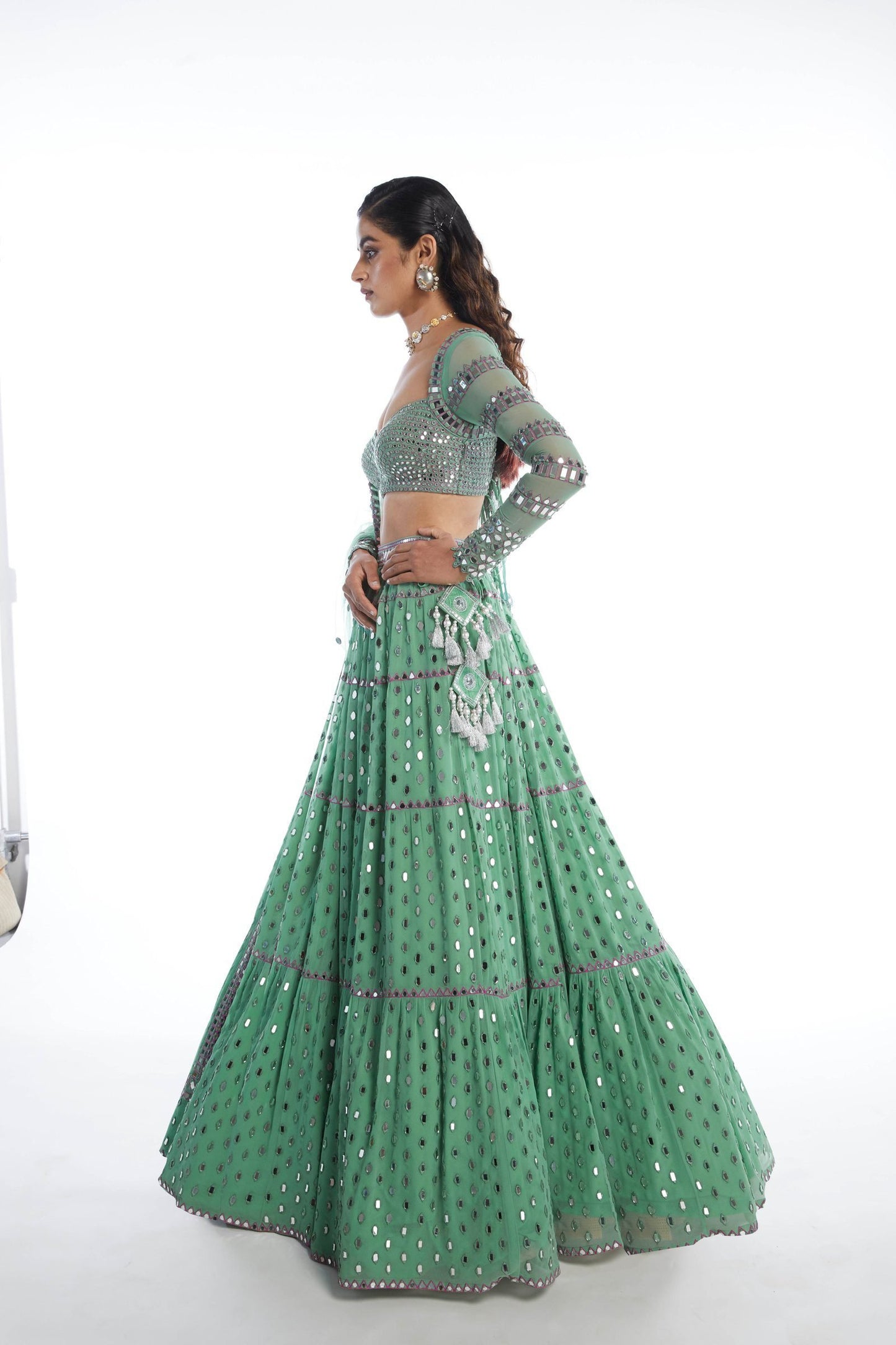 Dull Mint Tier Lehenga Set