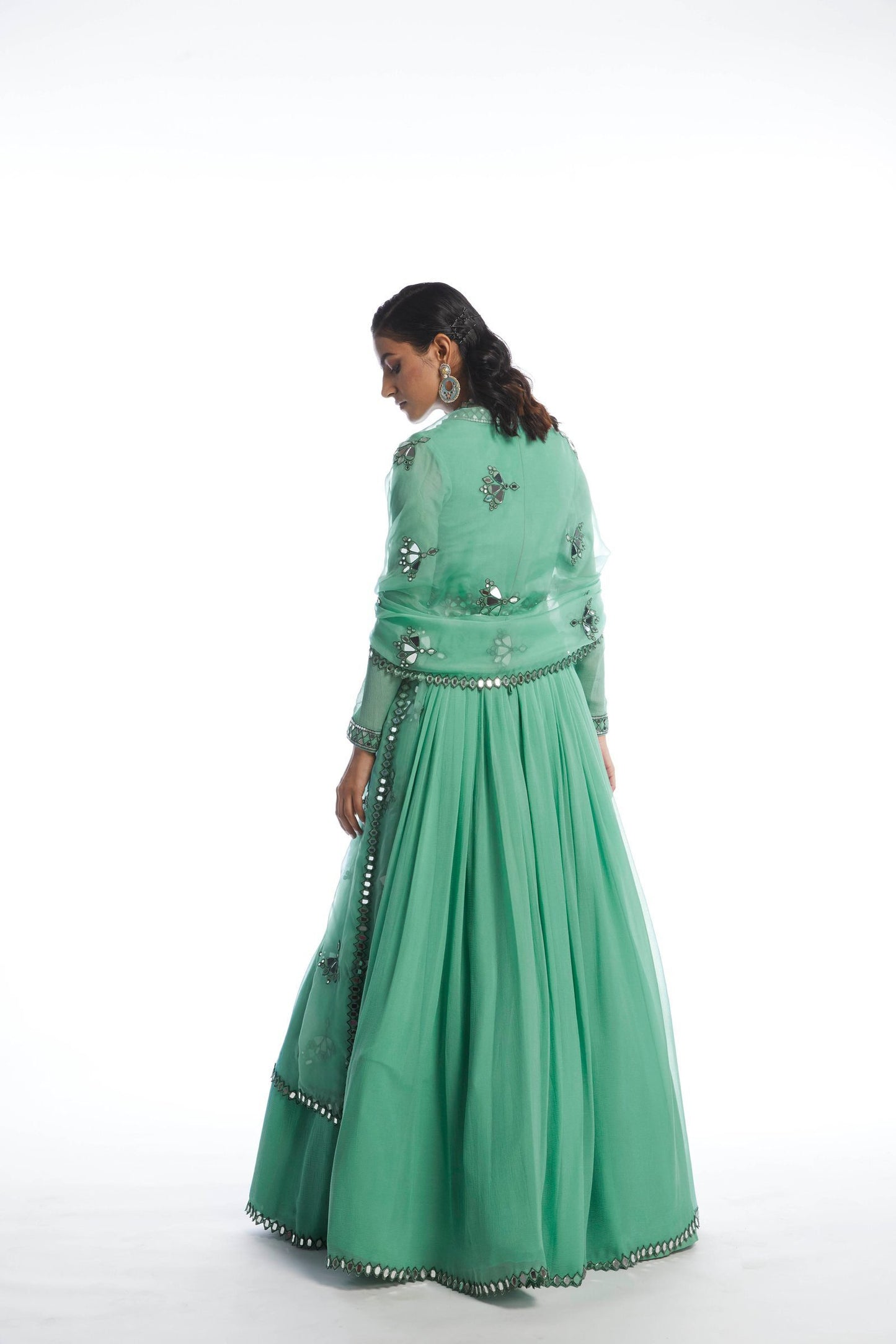 Dull Mint chiffon Anarkali set