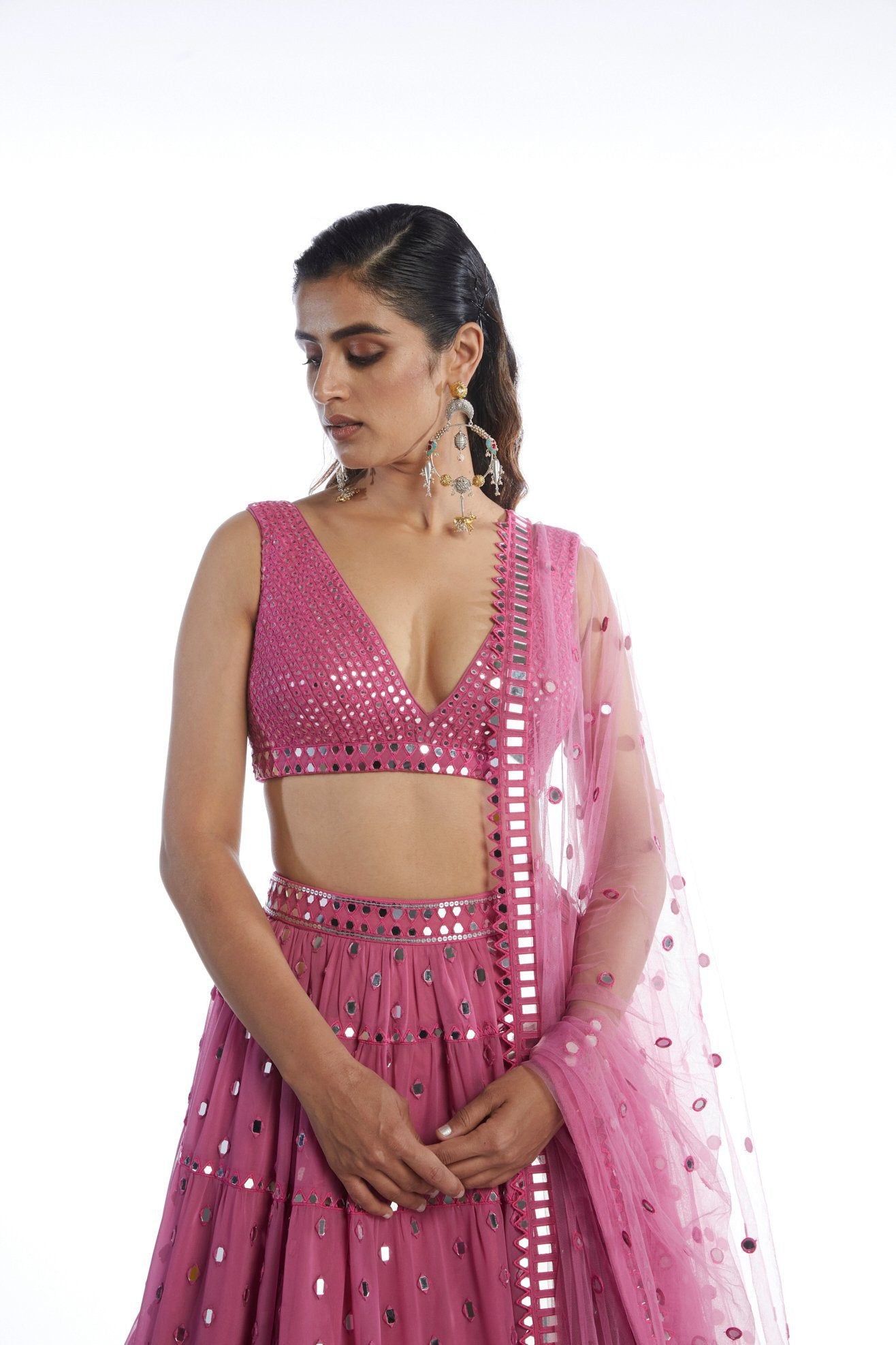 Dark Blush Tier Lehenga Set