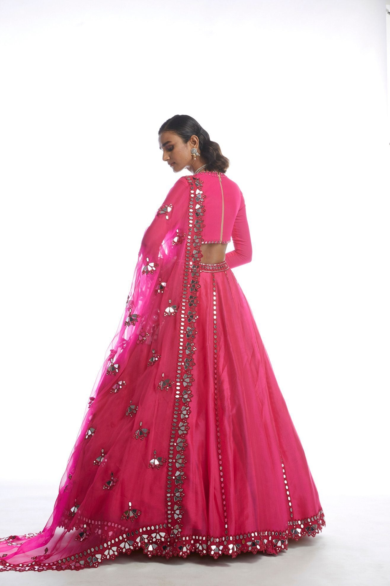 Peacock Pink Mirror Cut-work Lehenga set