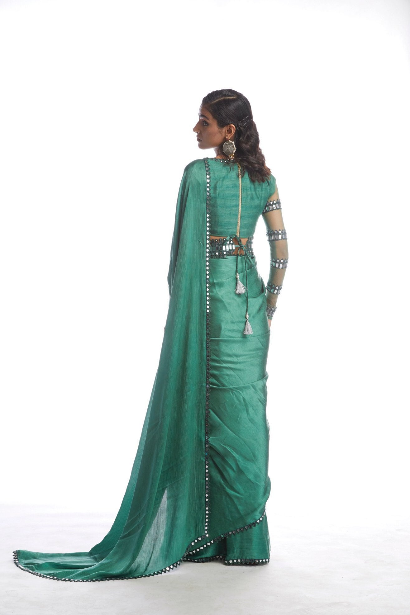 Sage Green Satin Chiffon Saree
