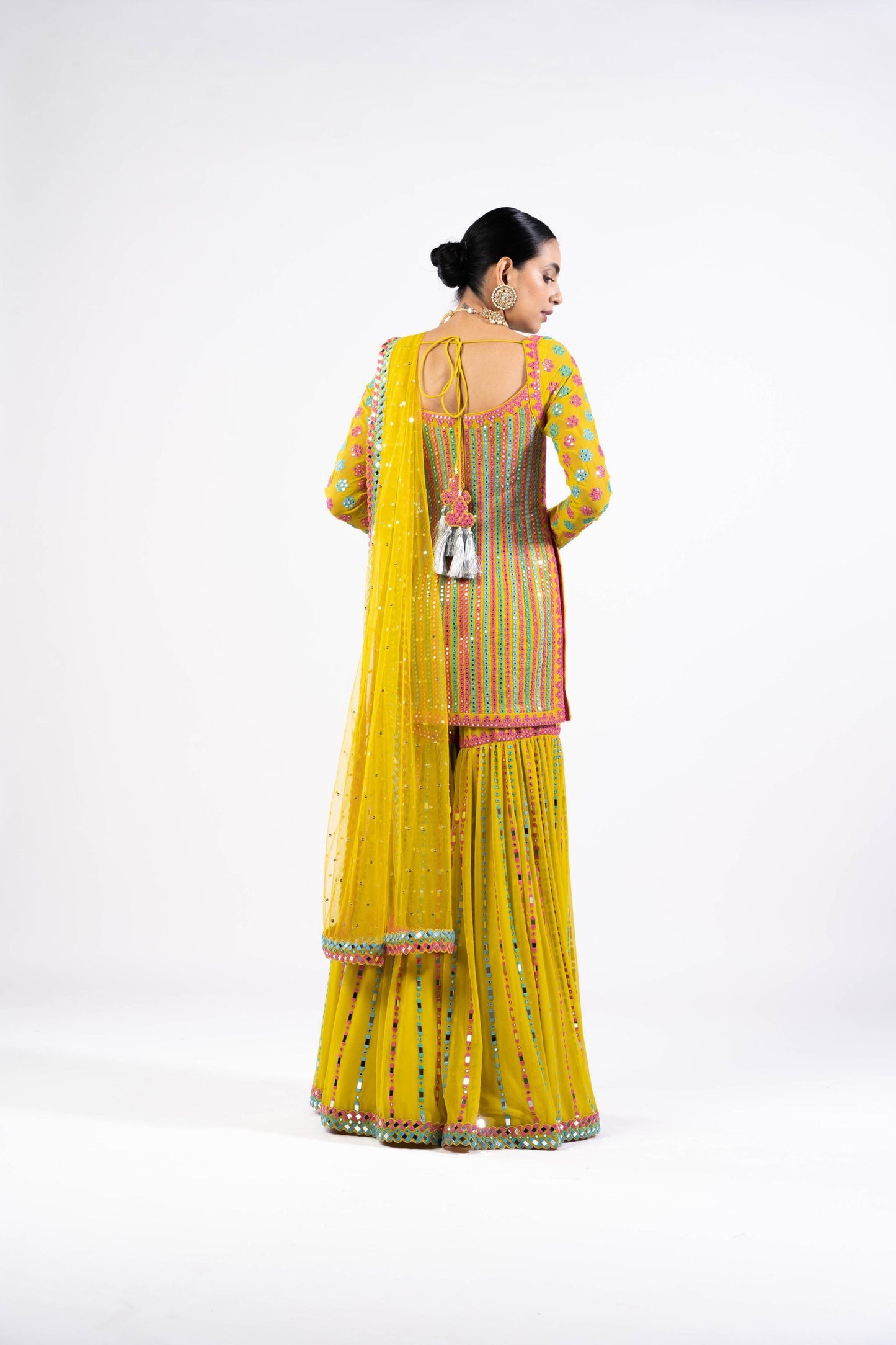 Multi Color Moss Green Sharara Set
