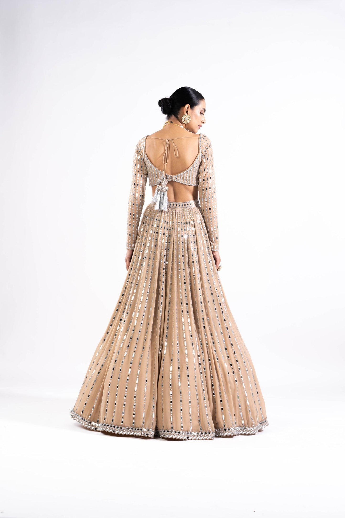 Beige Linear Drop Lehenga Set