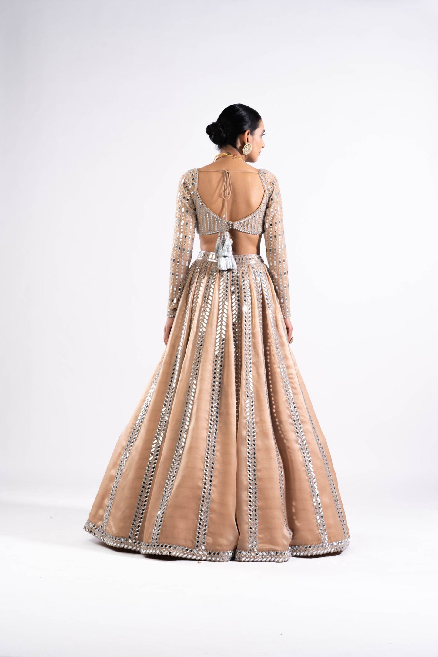 Beige Mirror Seam Lehenga With Mirror Blouse