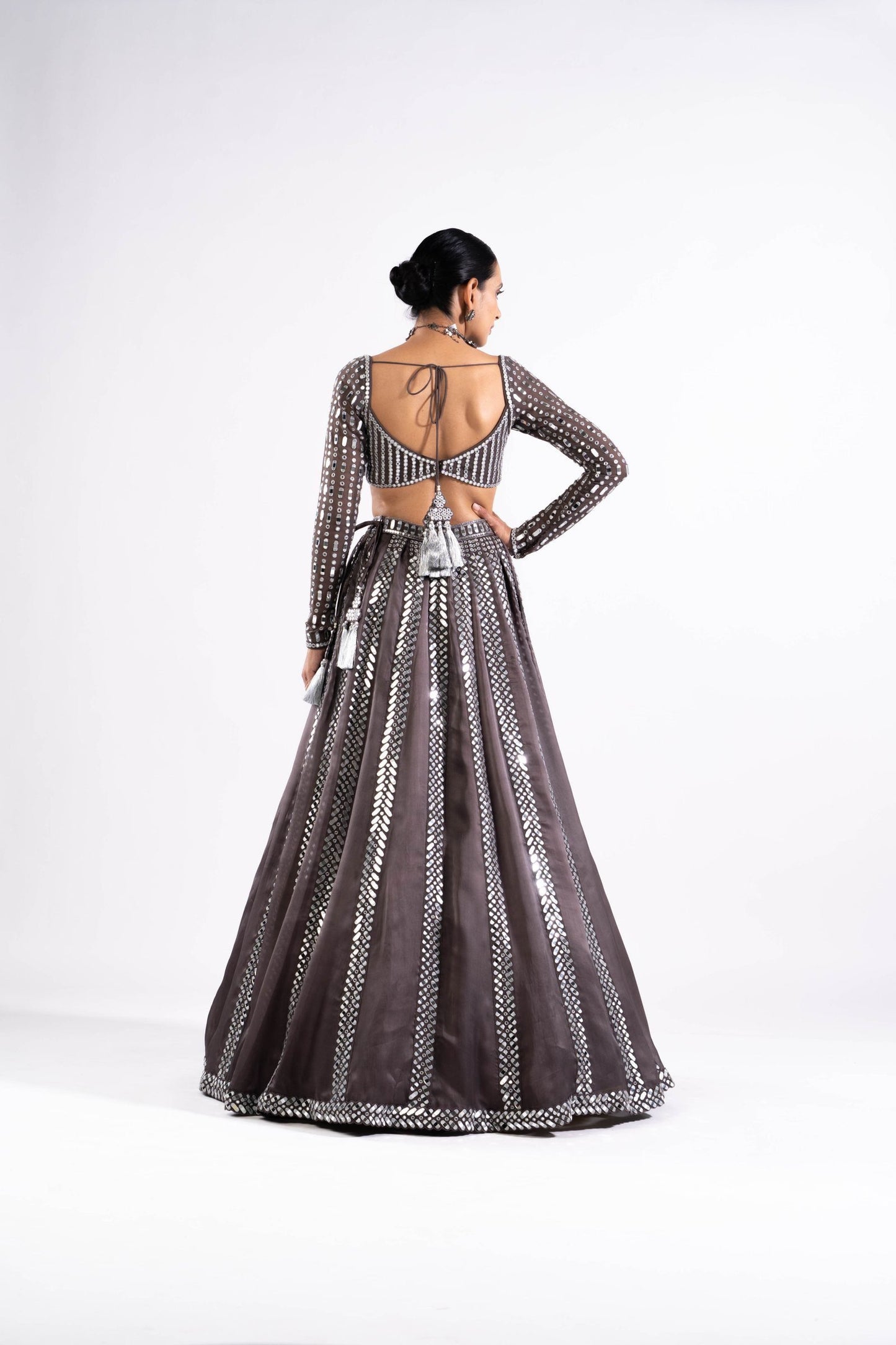 Charcoal Grey Mirror Seam Lehenga Set