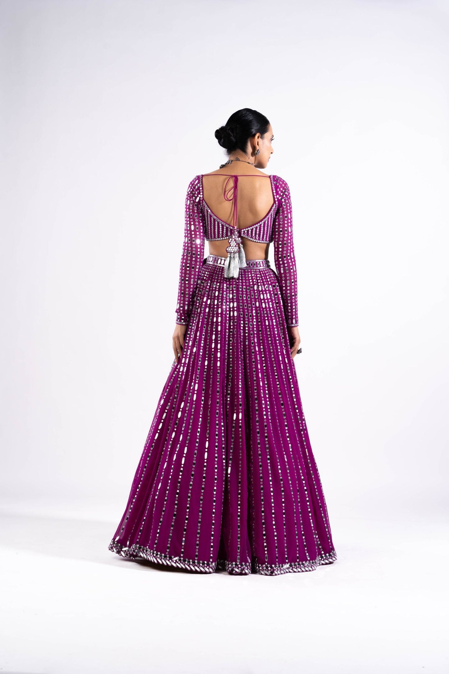 Pop Wine Linear Drop Lehenga Set