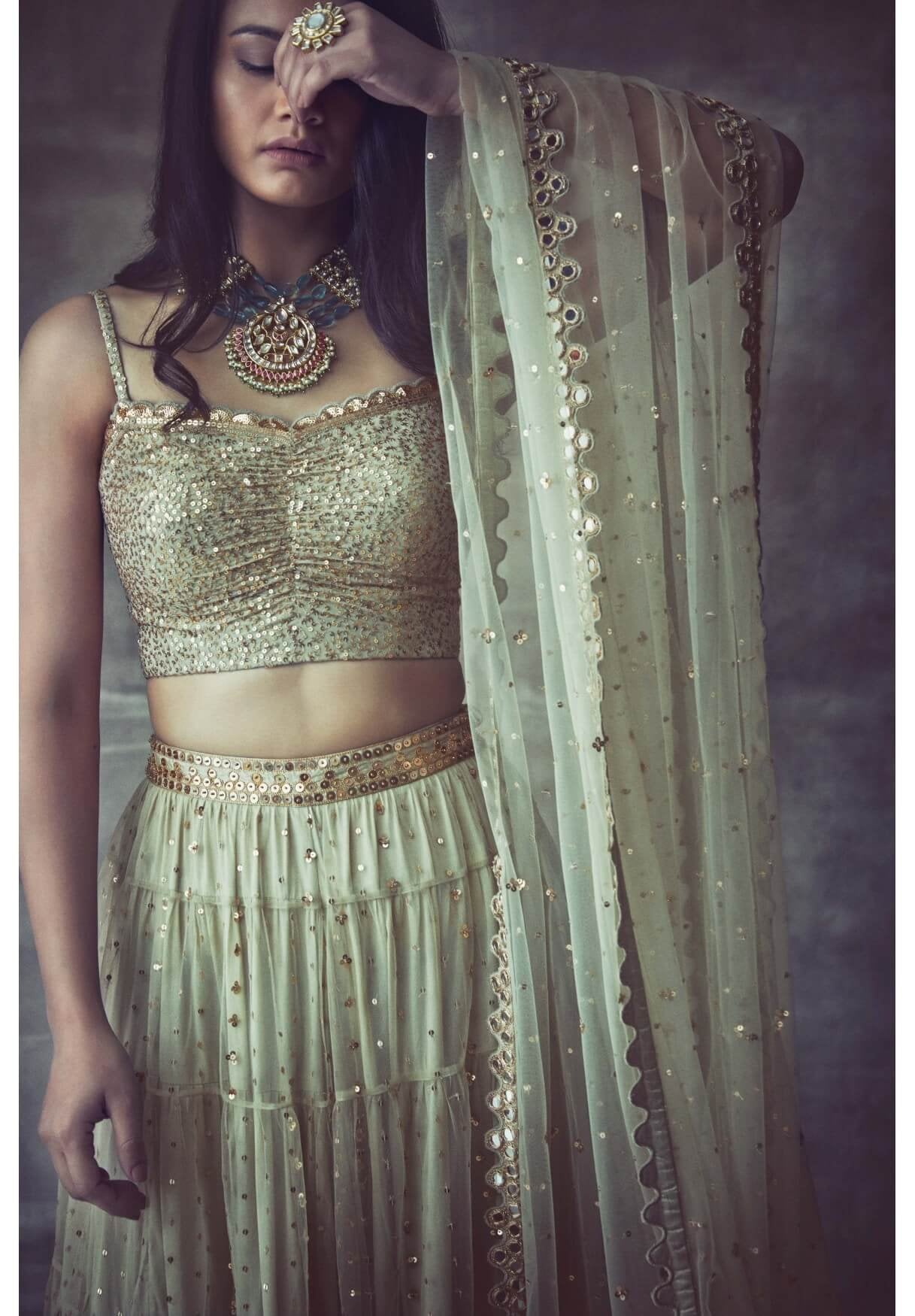Sap Green Tier Sharara Set