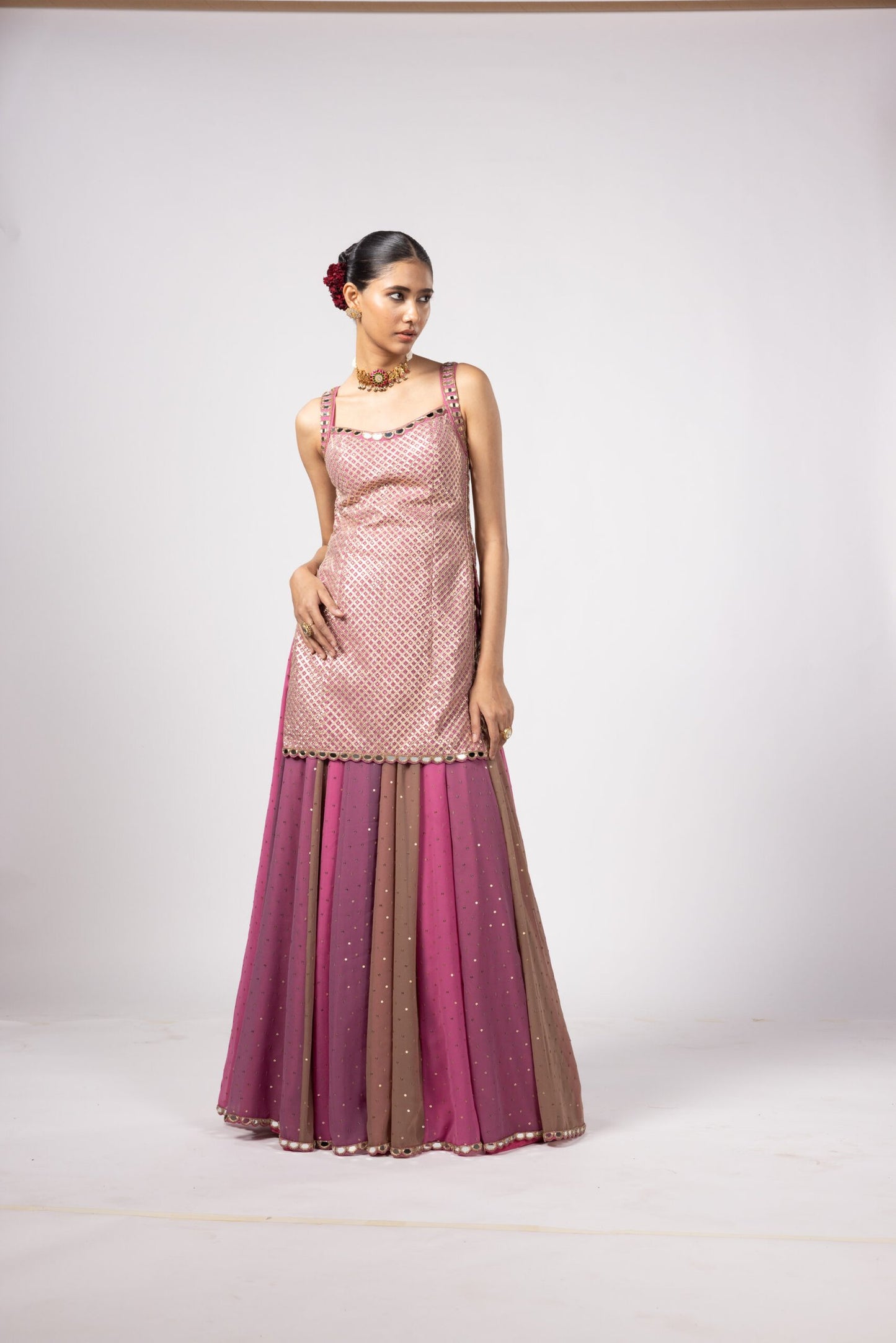 DARK BLUSH KURTA LEHENGA PANTS SET