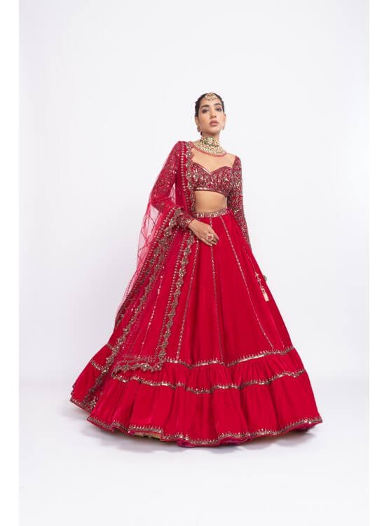Red Double Tier Lehenga Set