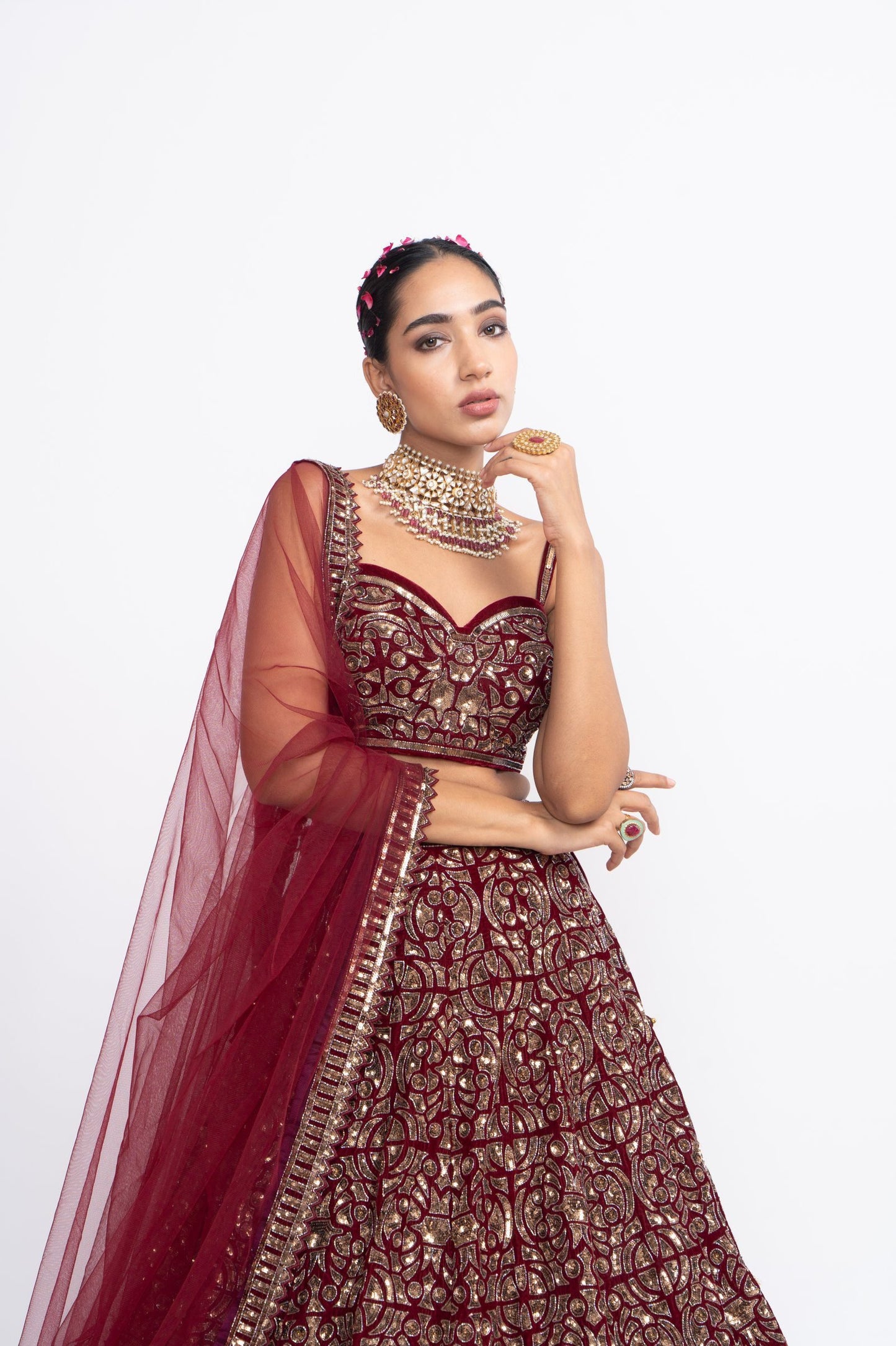 Mahroon Fully Embroidered Corset Lehenga Set