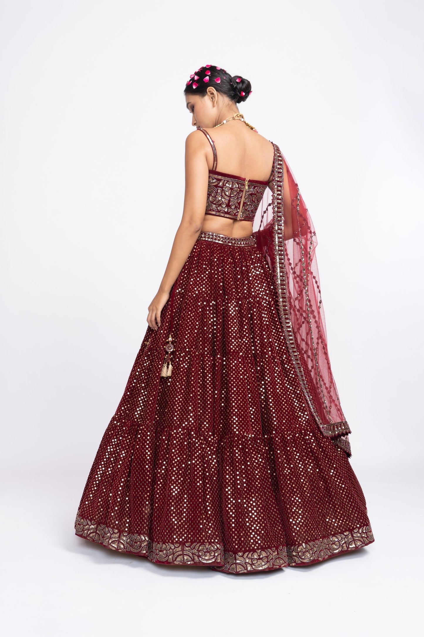 Mahroon Dense Dot Corset Lehenga Set