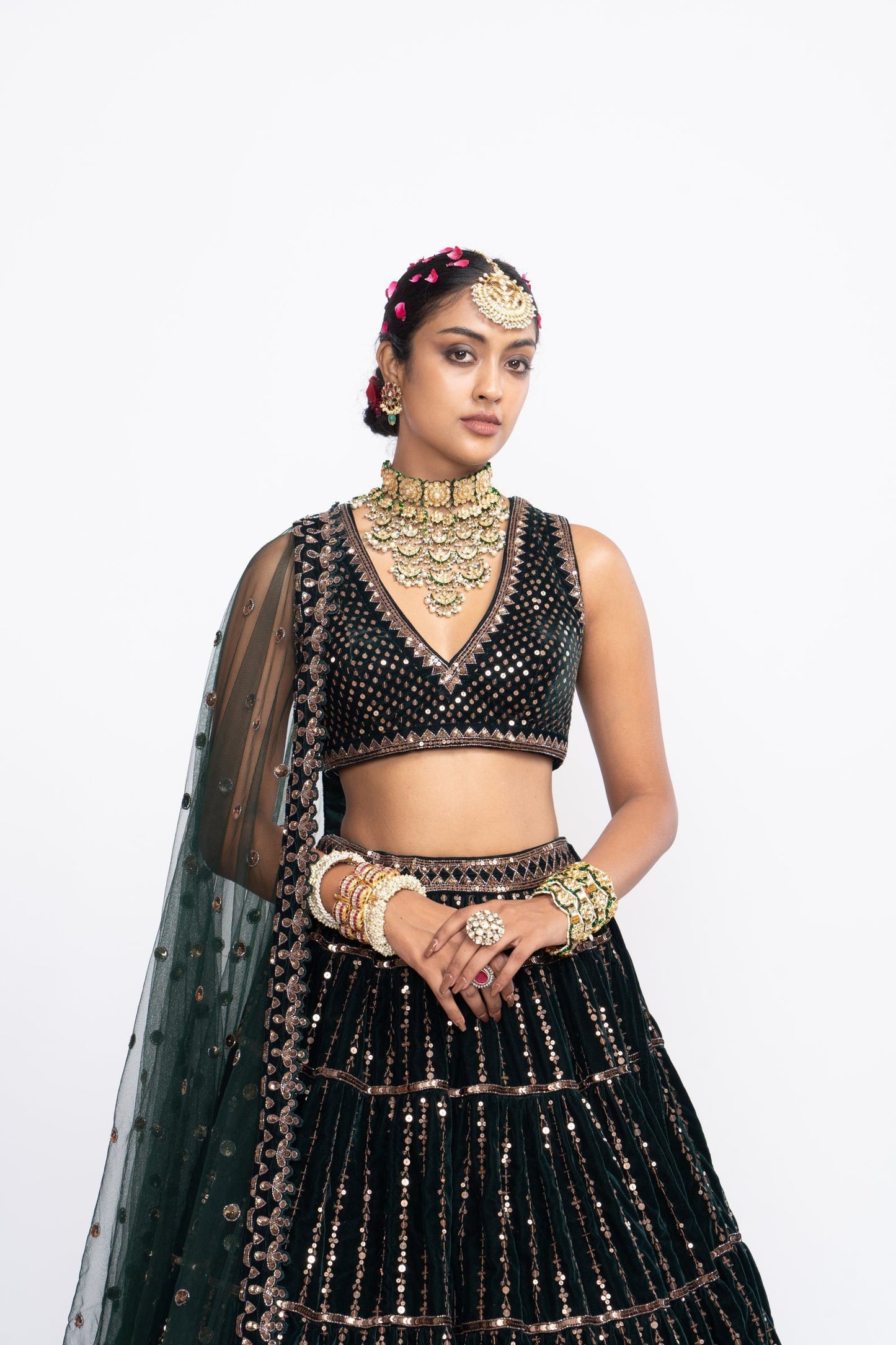 Deep Green Full Tier Lehenga Set