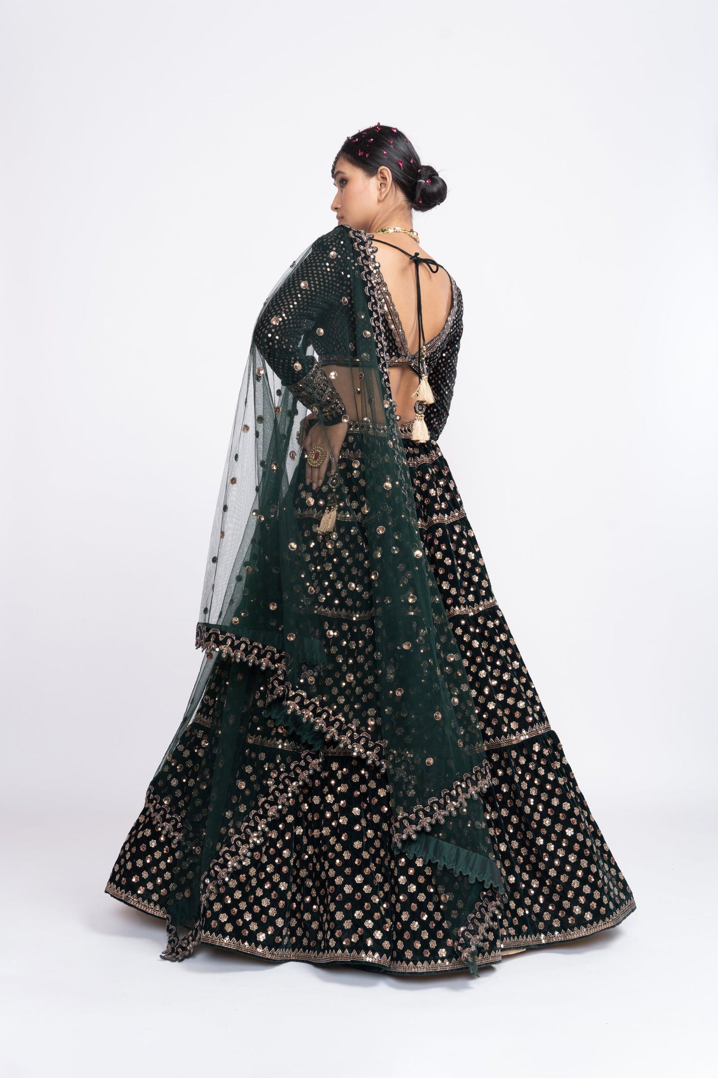 Deep Green Floral Lehenga Set
