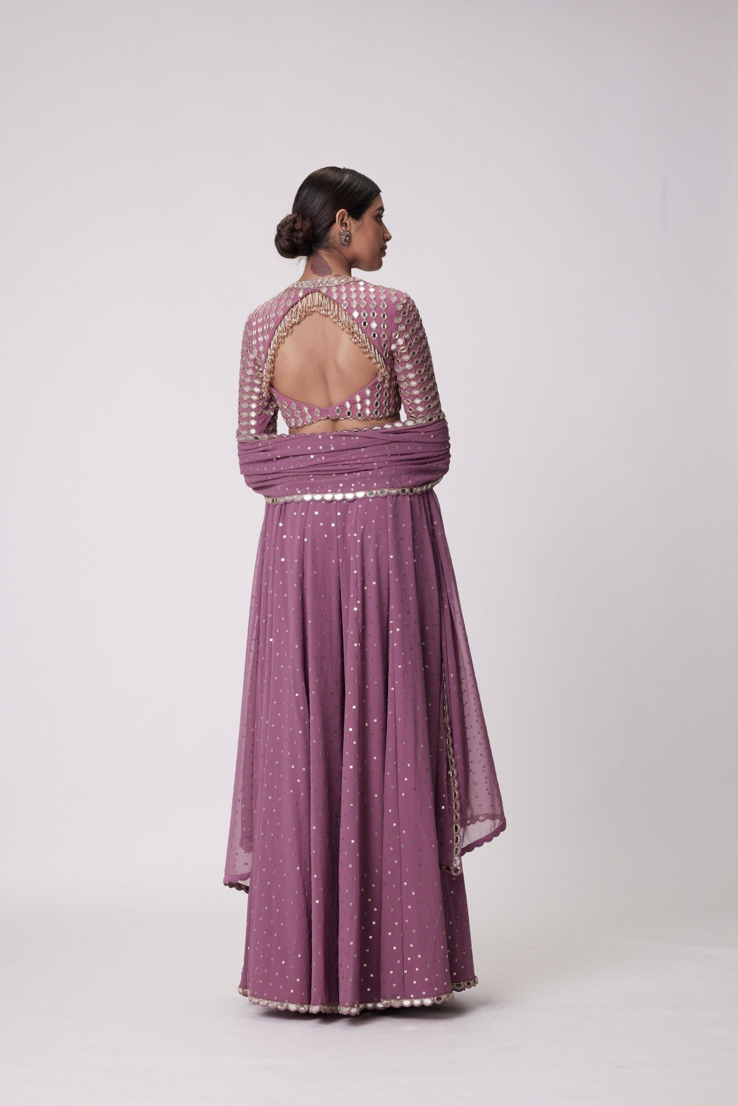 Mud Mauve Hand Embroidered Lehenga Pants Set