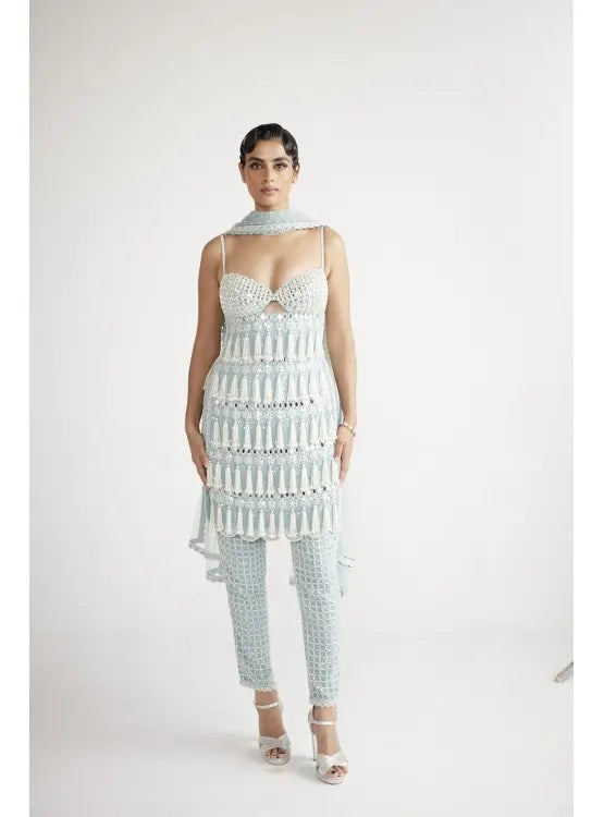 Powder Blue Chandelier Pearl Drop Pant Kurta Set