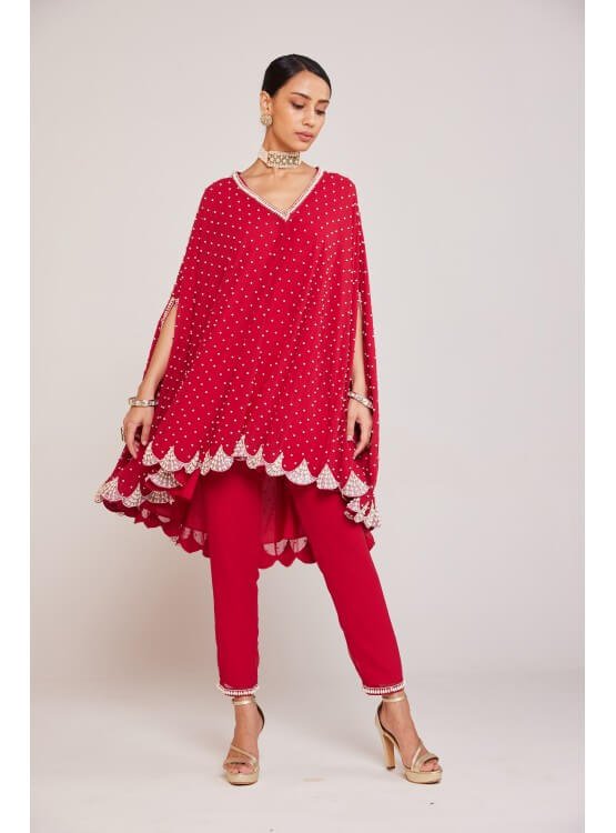Crimson Red Asymmetrical Cape Set