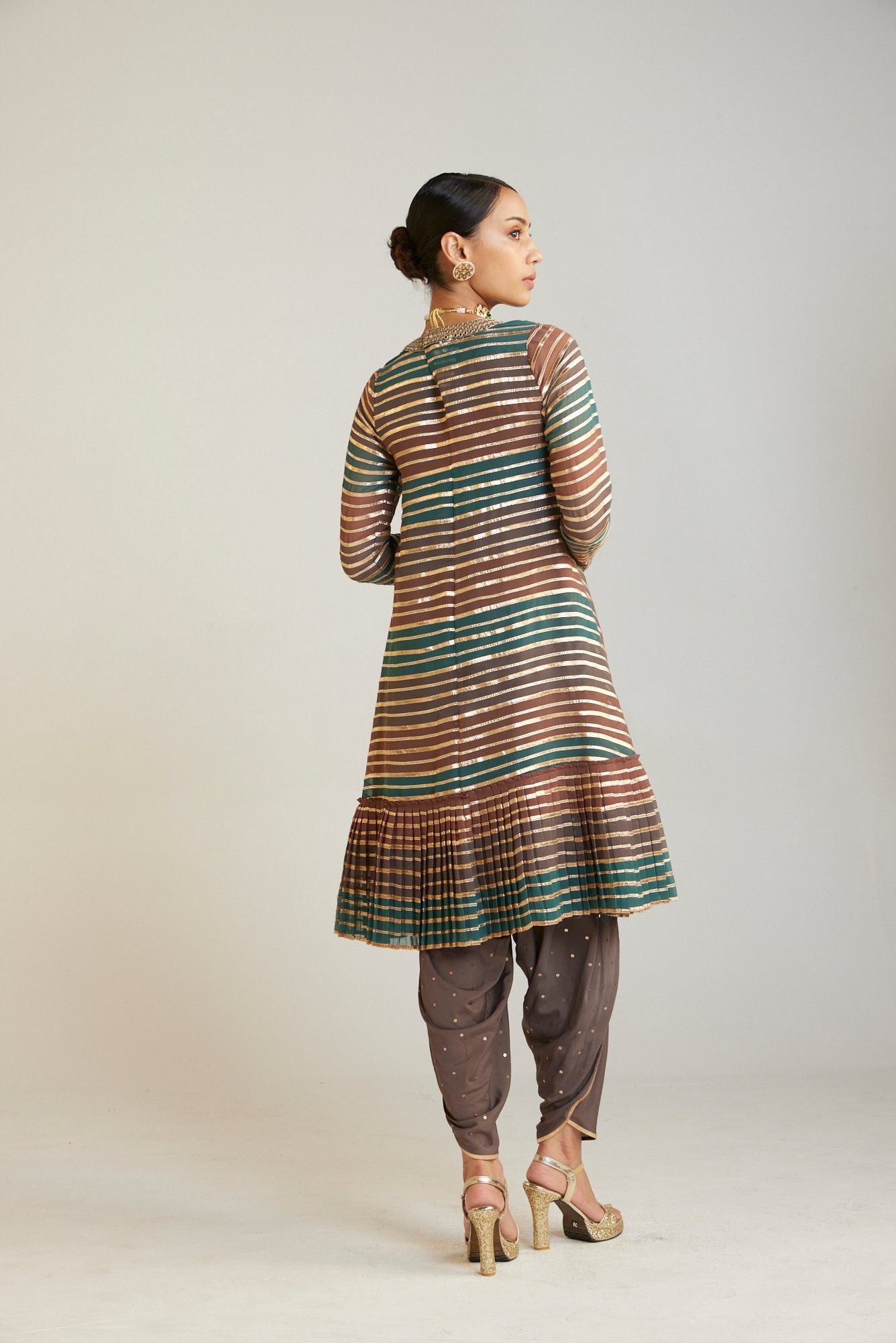 Mud Green V Neck Dhoti Kurta Set