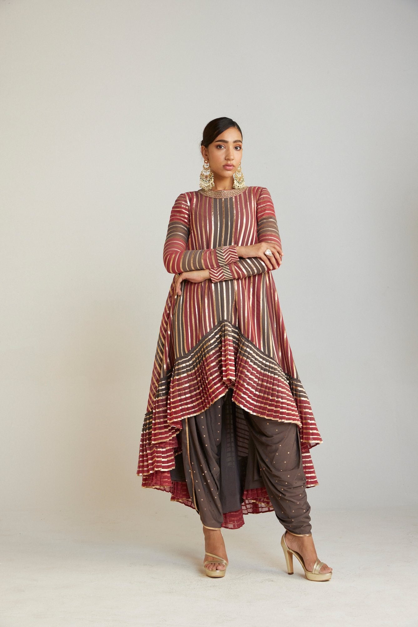 Charcoal Grey Asymmetrical Kurta Set
