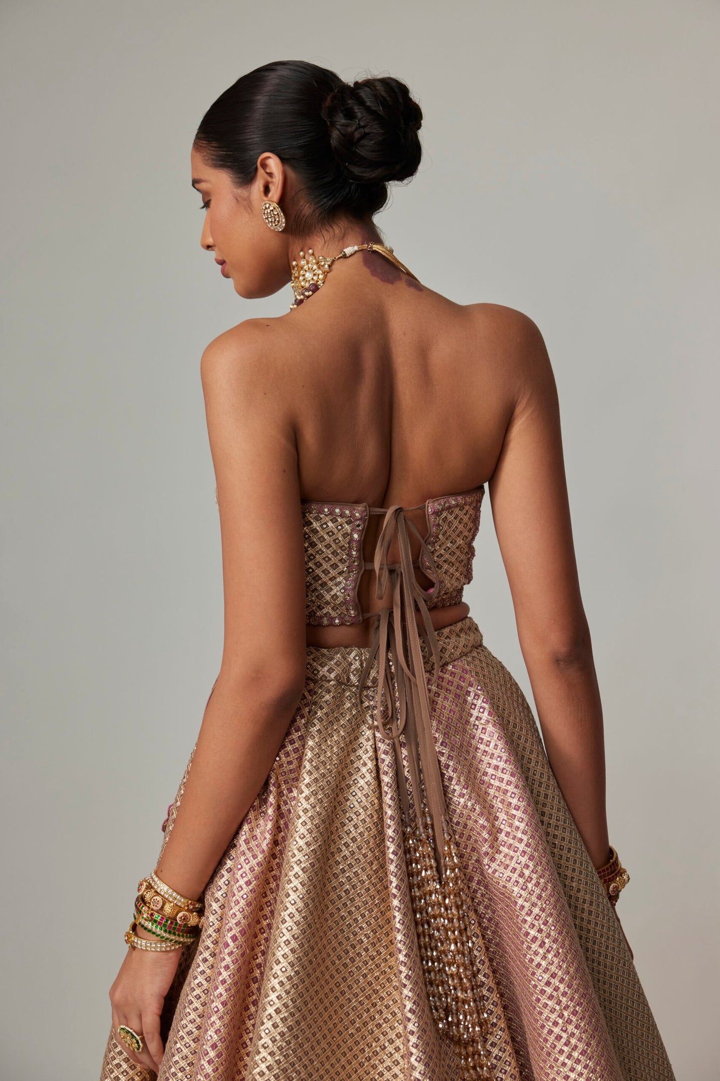 DEEP BEIGE MULTICOLOR CORSET WITH SKIRT