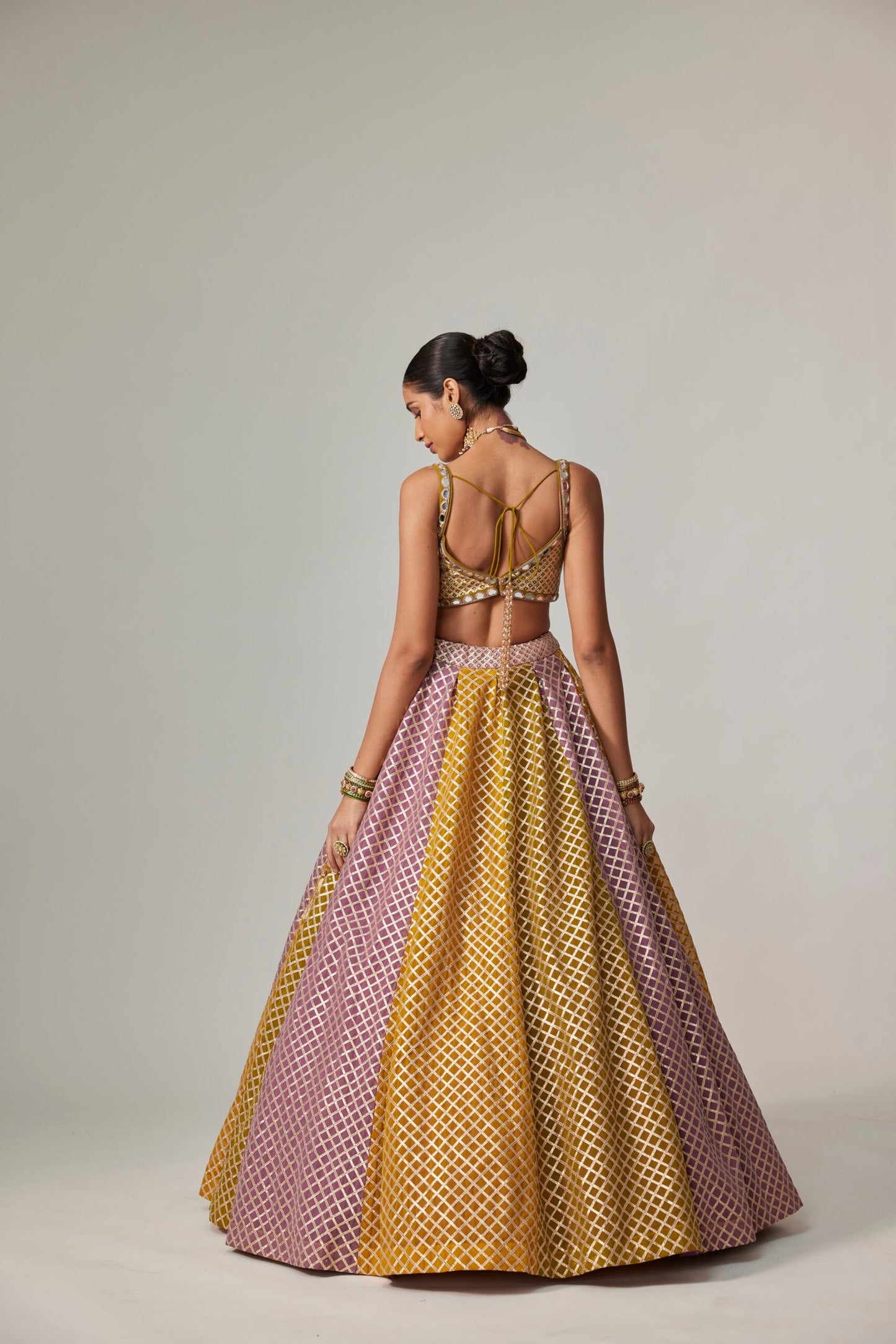 Mustard Multicolour Big Check Lehenga Set