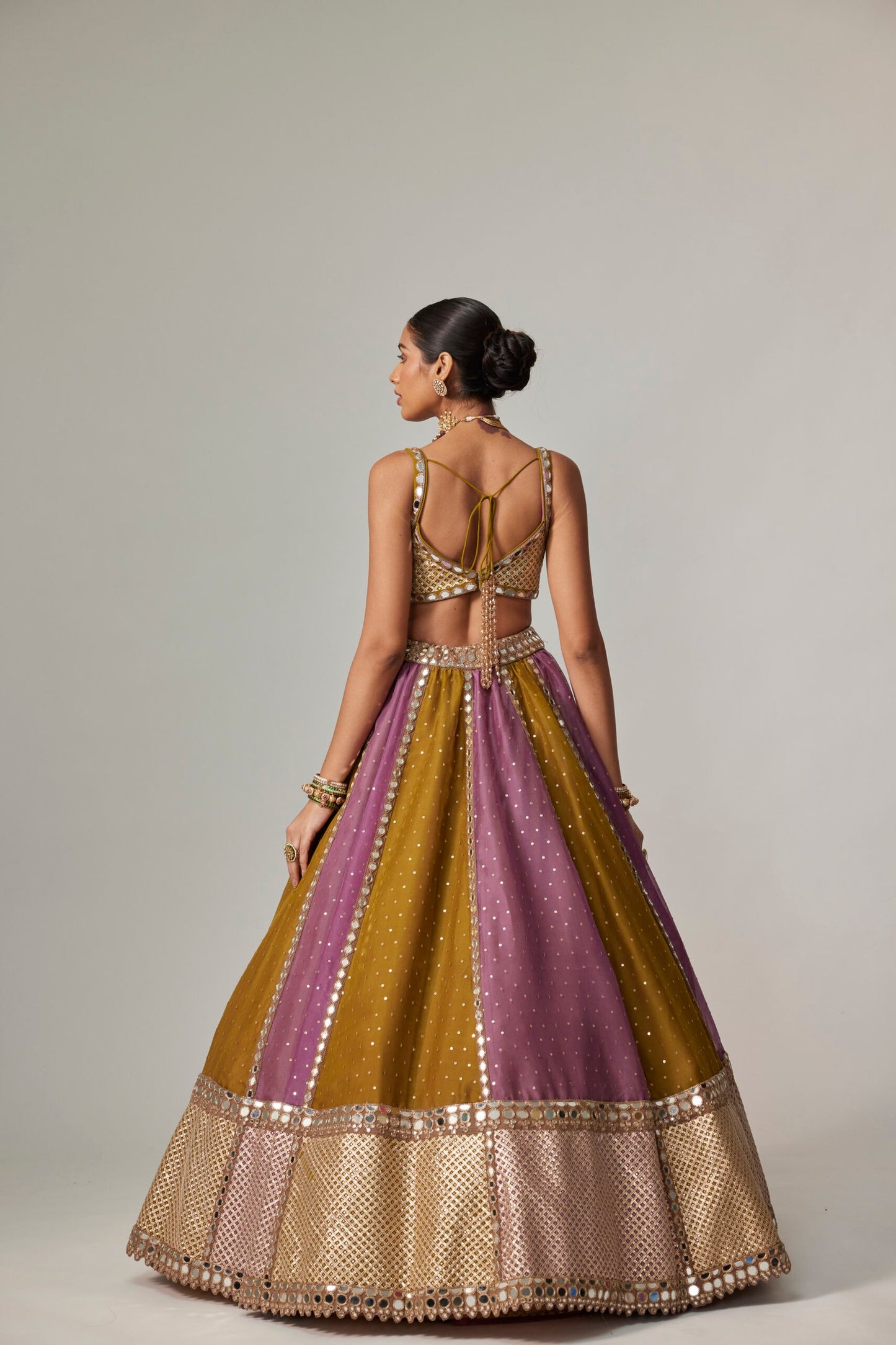 Green Multicolour Sequin Scattered Lehenga Set