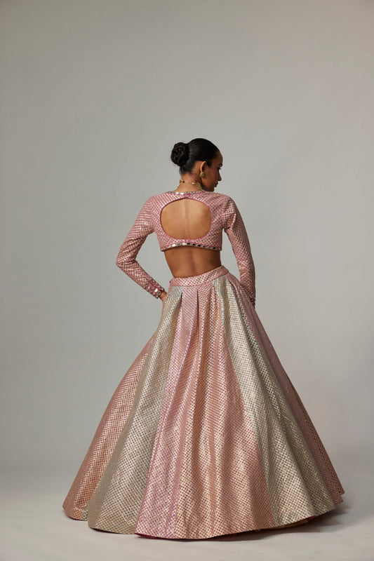 DARK BLUSH MULTICOLOR METALLIC GOTA CROP TOP SKIRT