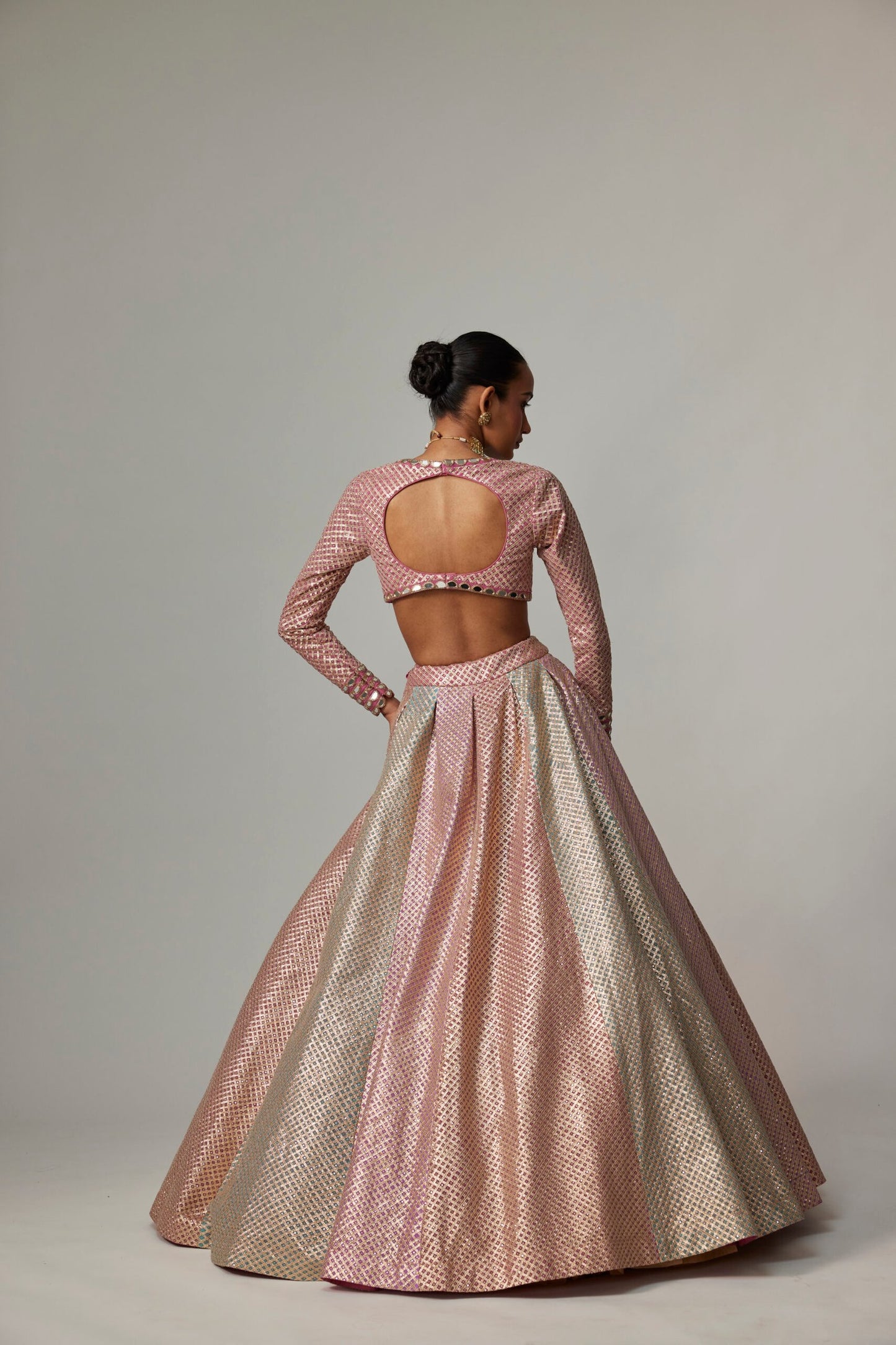 DARK BLUSH MULTICOLOR METALLIC GOTA LEHENGA WITH DARK BLUSH DUPATTA