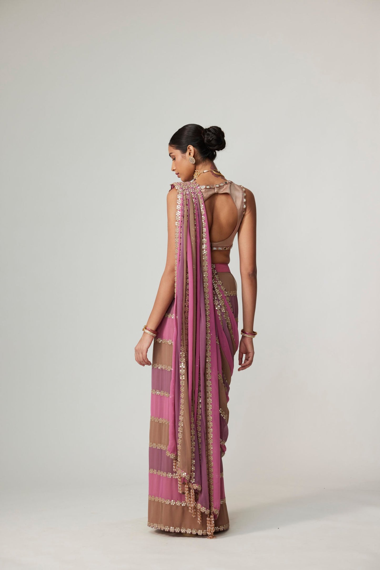 MUD MAUVE MULTICOLOR DRAPED SAREE