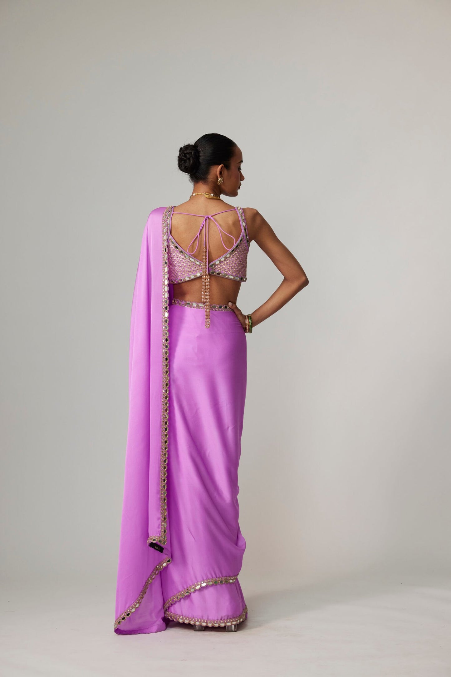MAUVE SATIN SAREE SET