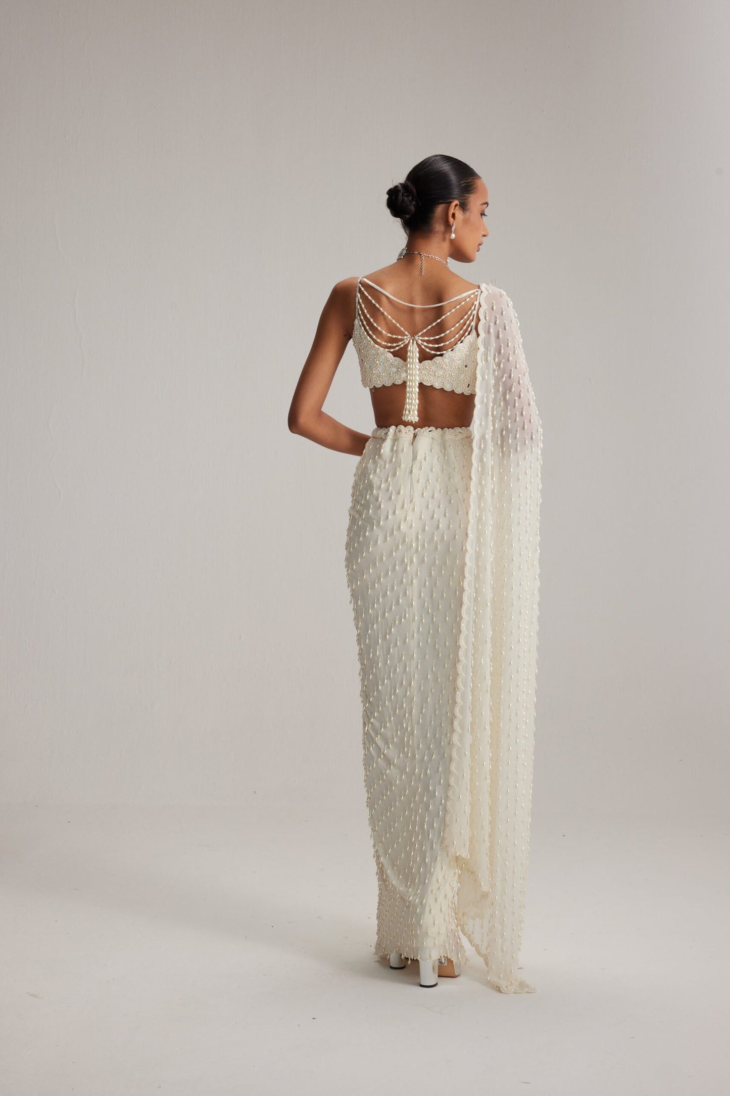 Off White Dense Drop Draped Skirt set